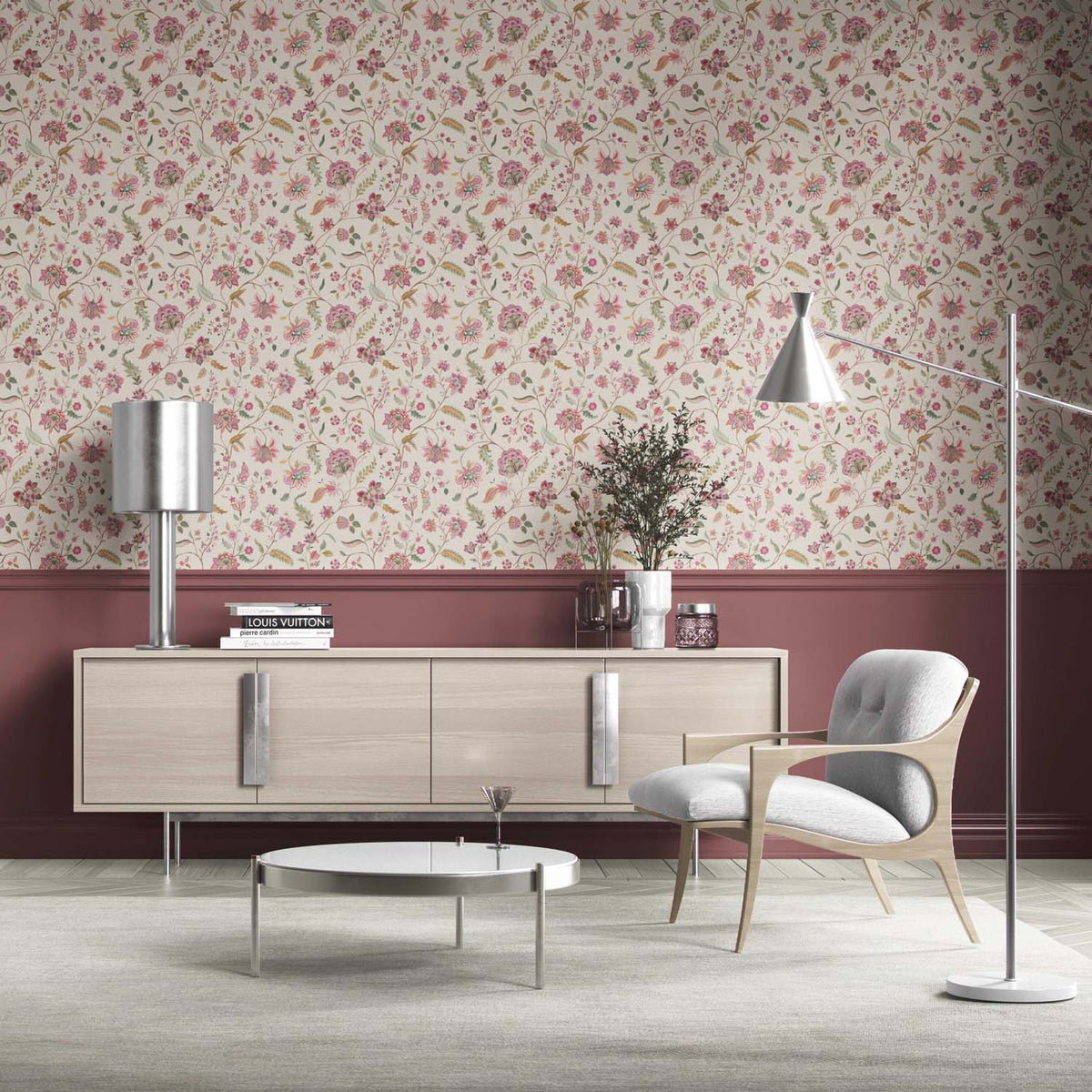 Floral/ Botanical Patterned Kitchen Wallpaper (Pink/ Green/ Blue/ Taupe)