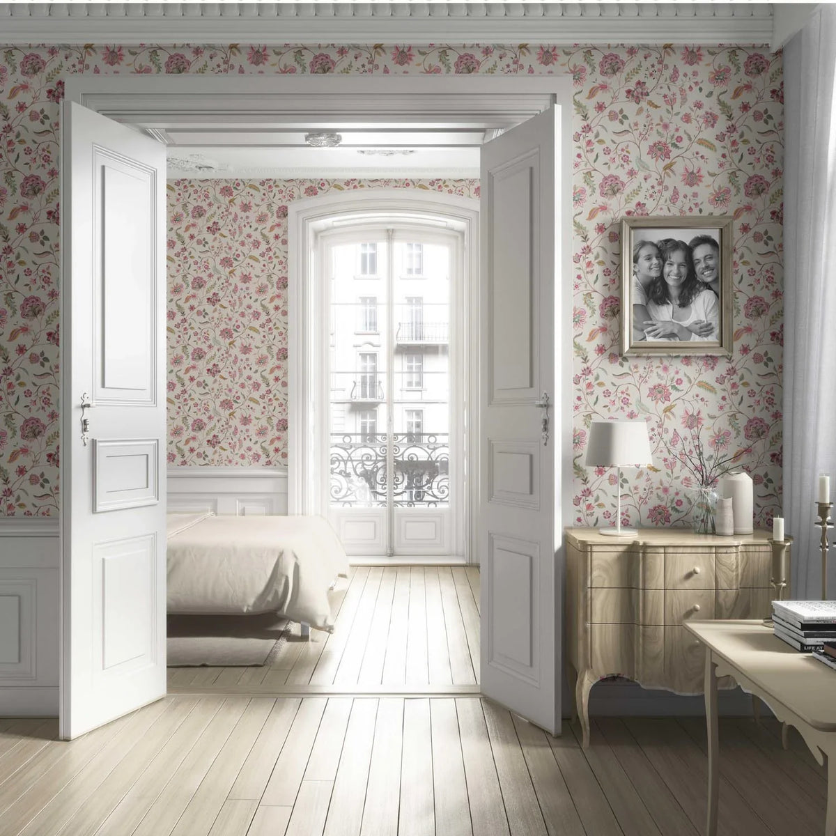 Floral/ Botanical Patterned Living Room Wallpaper Sample (Pink/ Green/ Blue/ Taupe)