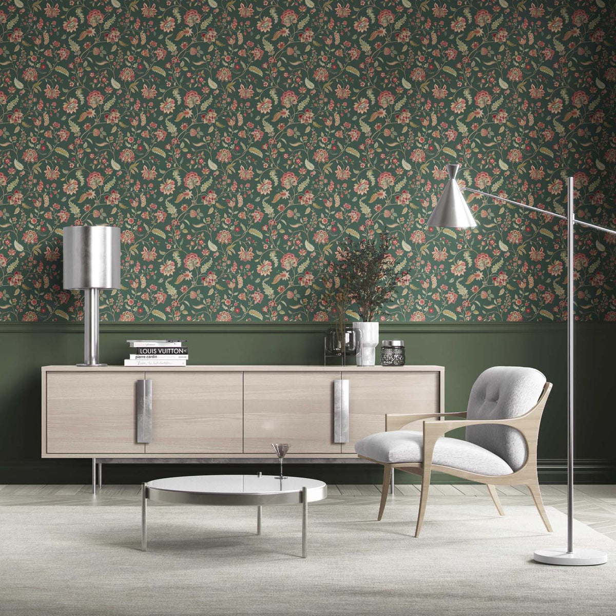 Floral/ Botanical Patterned Kitchen Wallpaper (Green/ Red/ Pink)