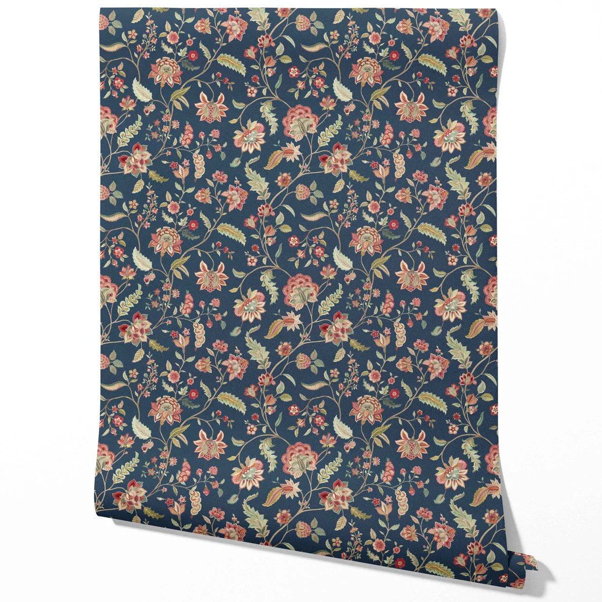 Floral/ Botanical Patterned Traditional Wallpaper (Navy Blue/ Red/ Pink/ Green)