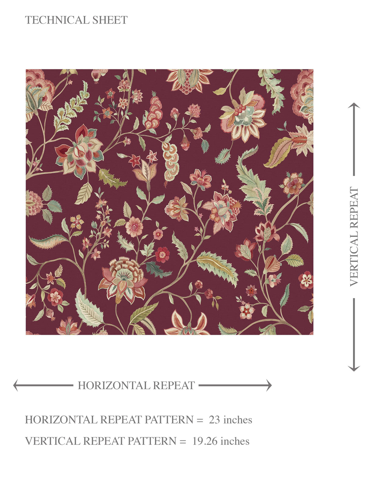 Floral/ Botanical Patterned Kids Room Wallpaper Sample (Deep Maroon/ Burgundy/ Pink/ Green)