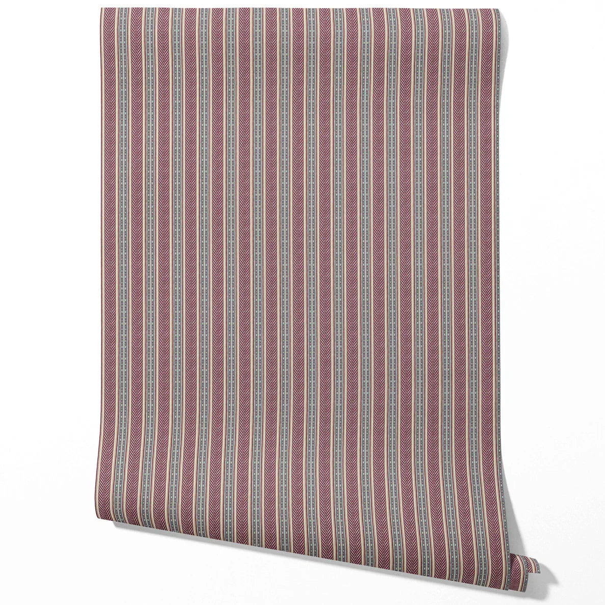 Geometric Striped Traditional Wallpaper Sample (Mauve/ Pink/ Sage Gray)