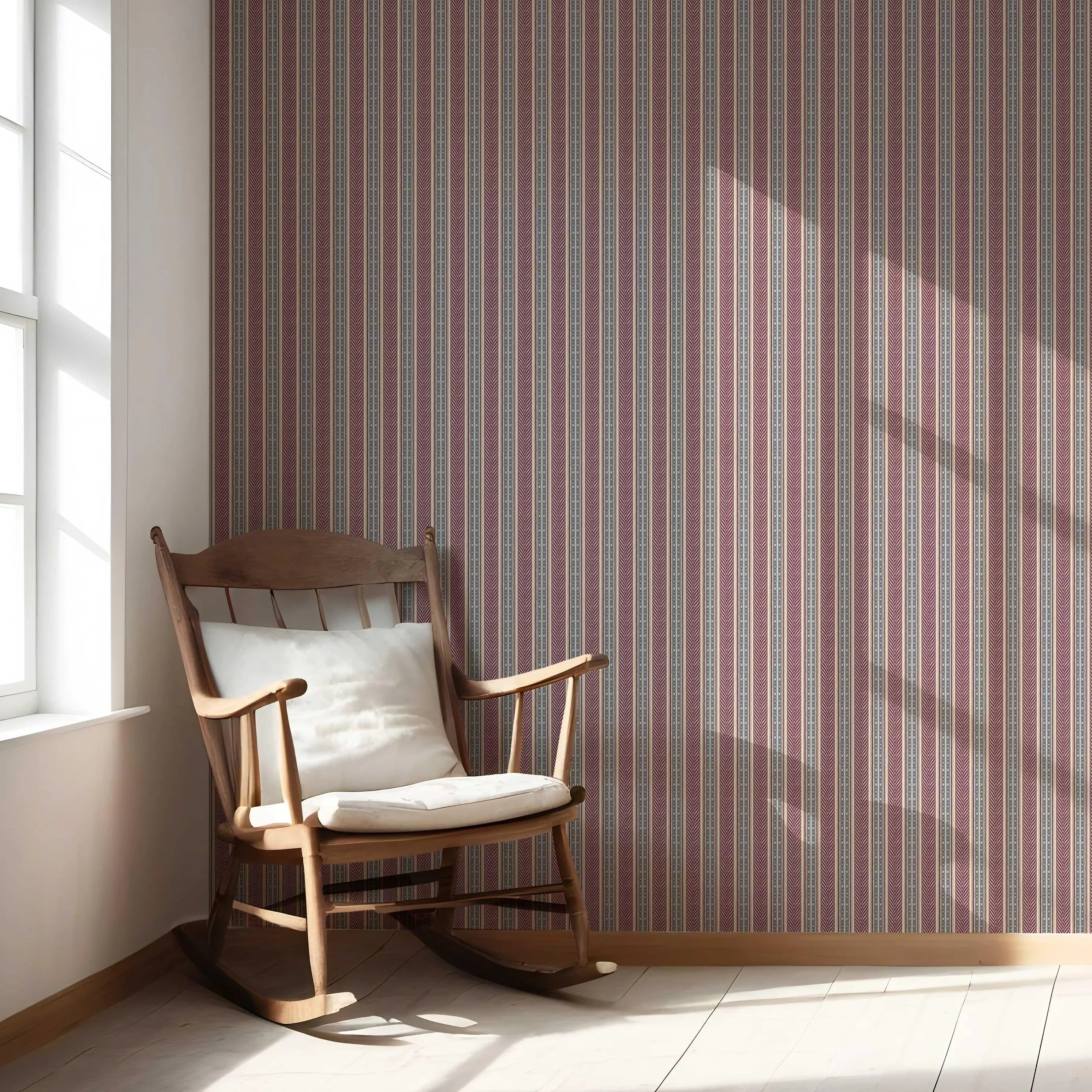Geometric Striped Shower Toilet Wallpaper Sample (Mauve/ Pink/ Sage Gray)