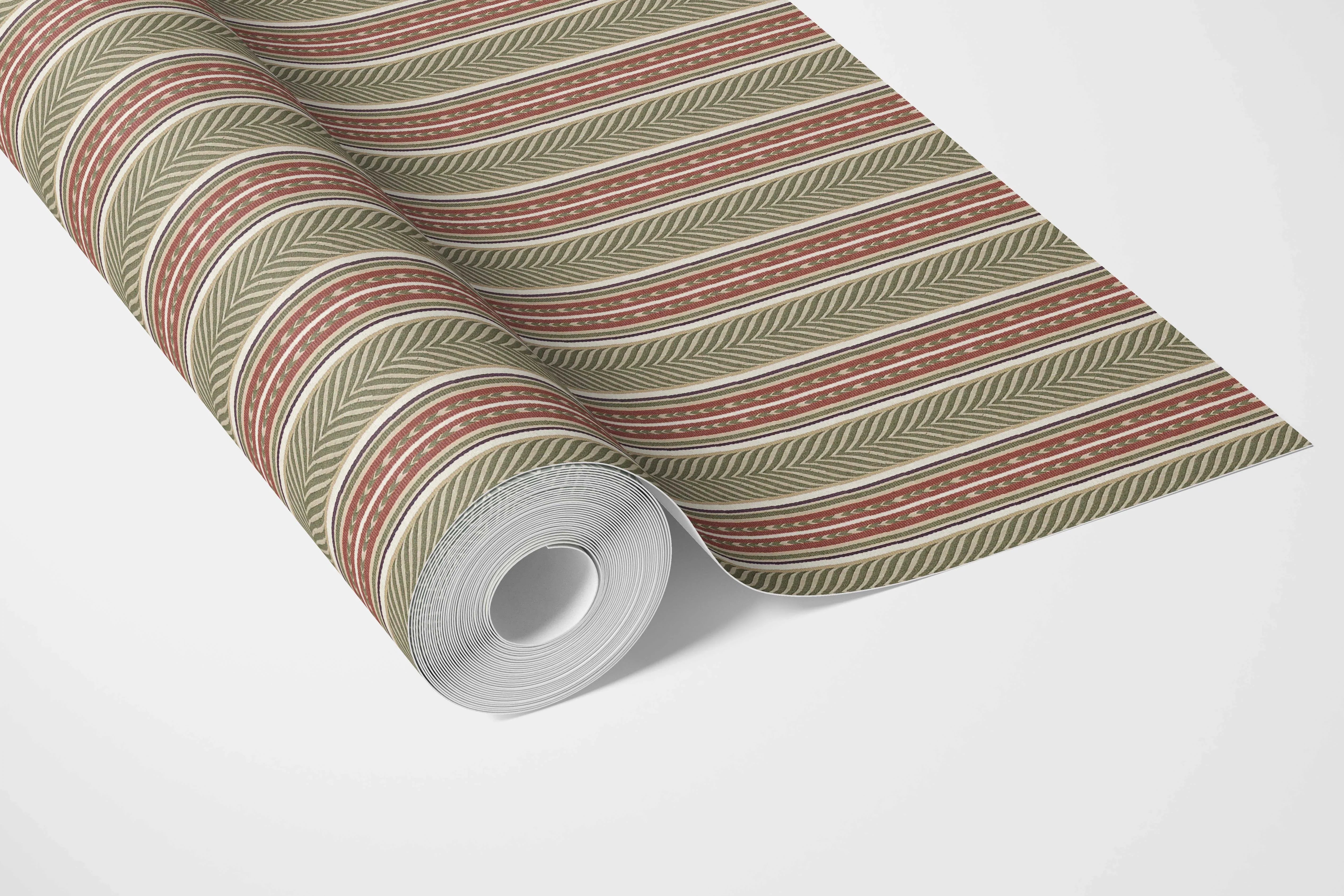 Geometric Striped Bathroom Wallpaper Sample (Red/ Green)