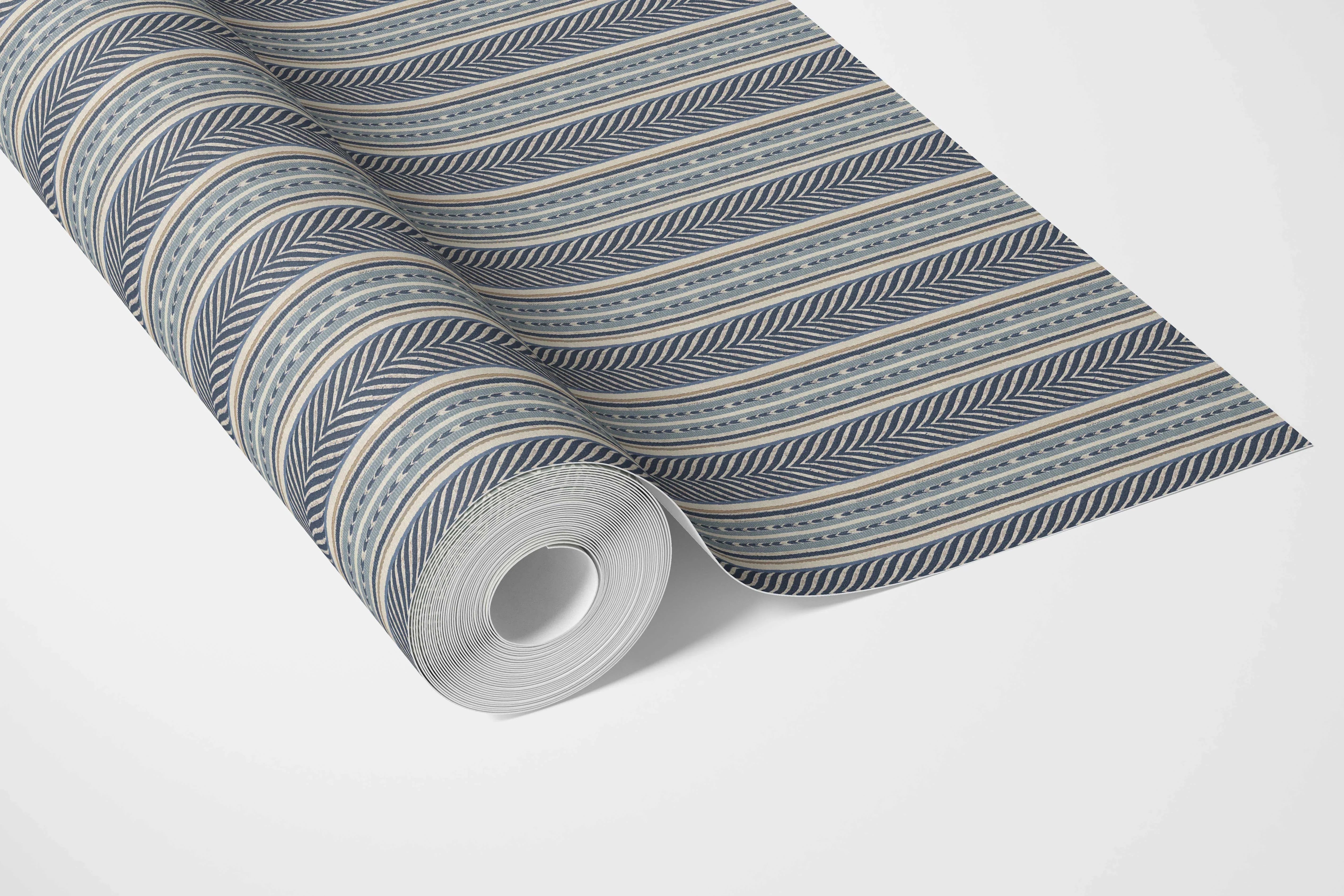 Geometric Striped Bathroom Wallpaper Sample (Navy Blue/ Steel Gray)