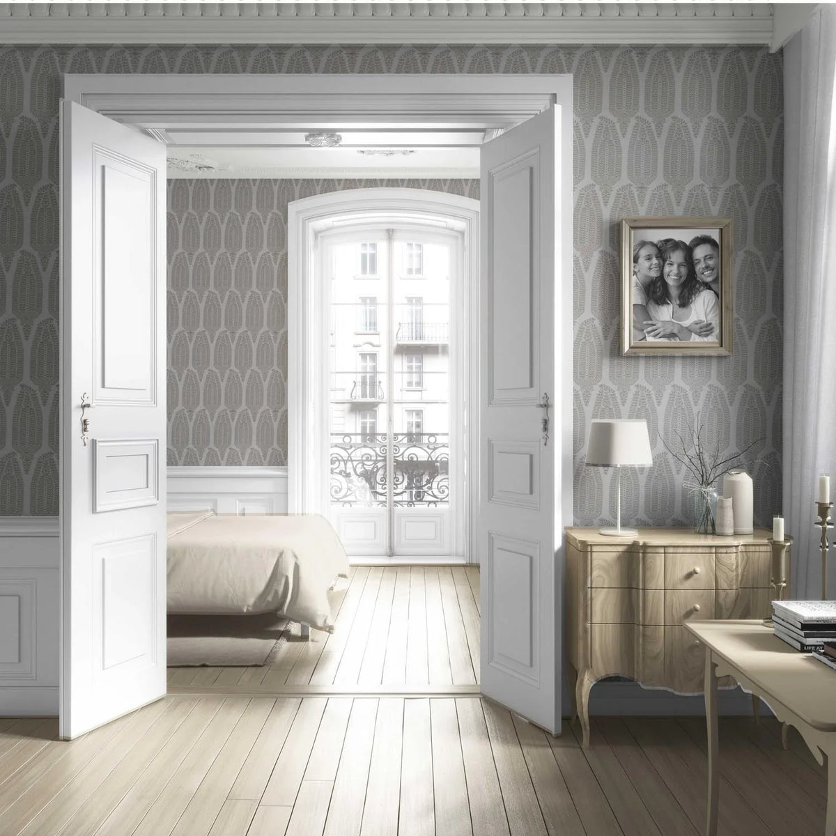 Neutral Paisley Floral Living Room Wallpaper Sample (Dove Gray/ Pale Silver)