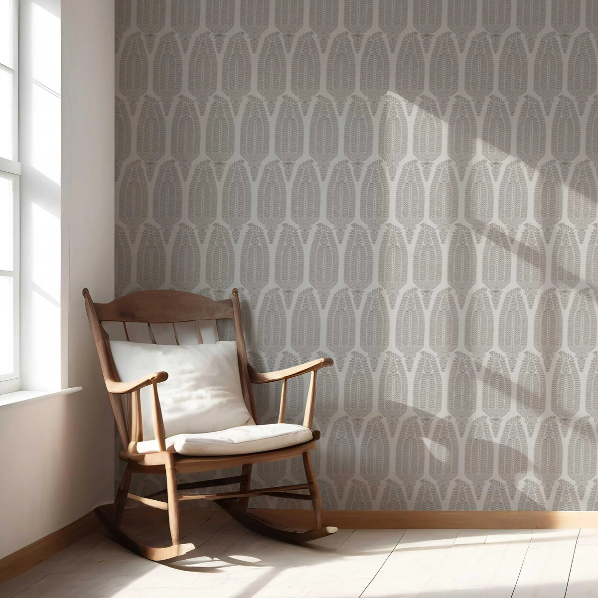 Neutral Paisley Floral Nursery Wallpaper Sample (Dove Gray/ Pale Silver)