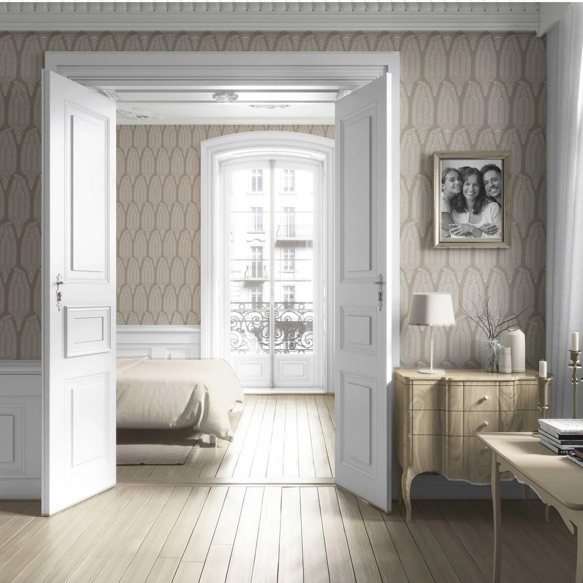Neutral Paisley Floral Living Room Wallpaper (Beige/ Taupe/ Warm Gray)