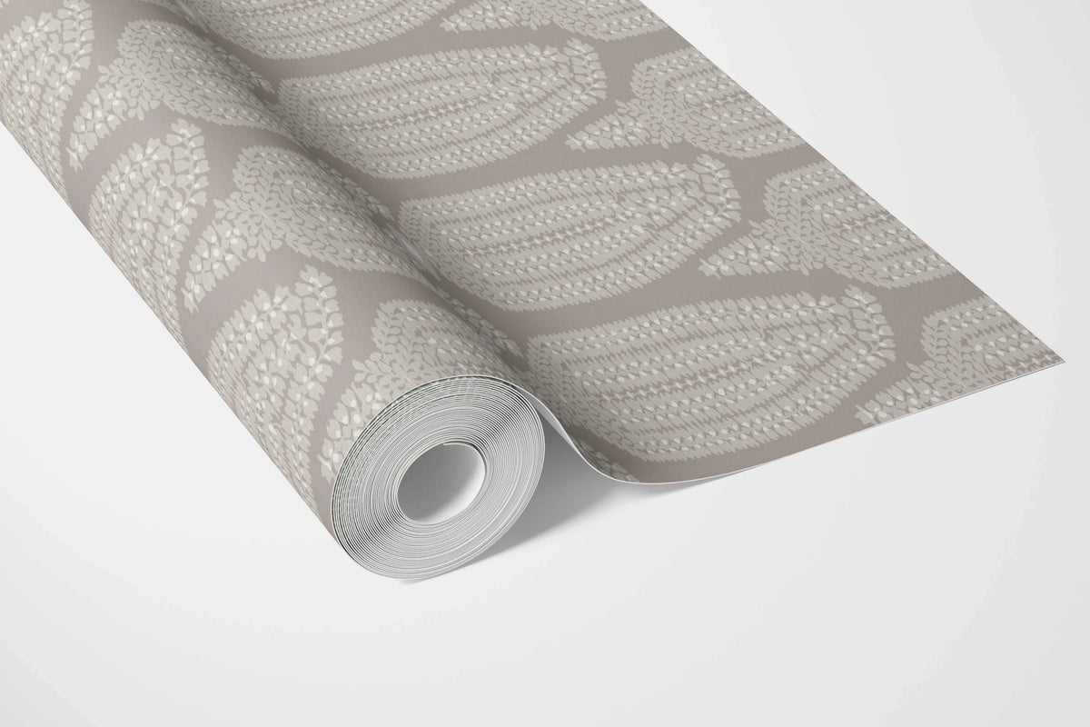 Neutral Paisley Floral Bathroom Wallpaper Sample (Taupe Gray/ Greige)