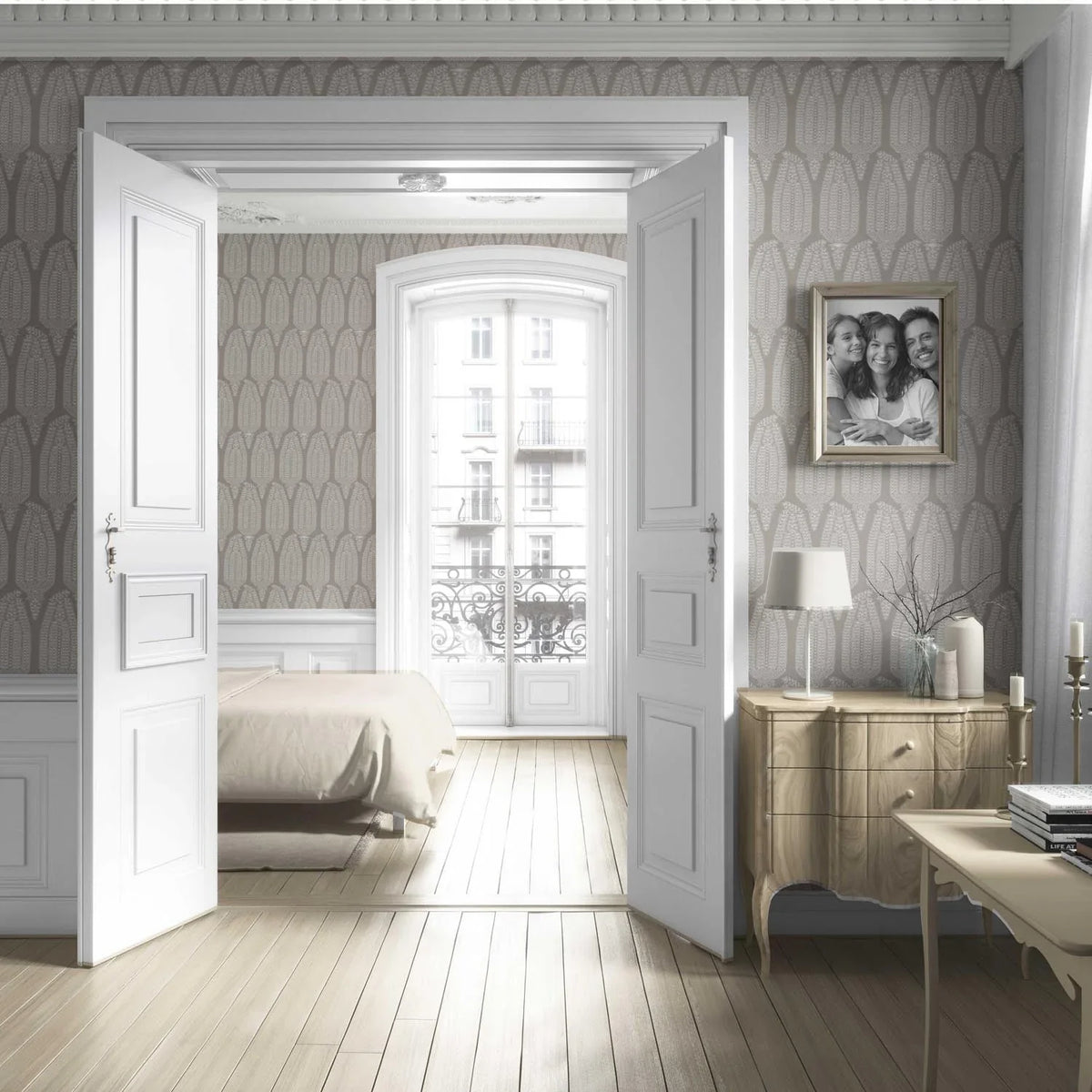 Neutral Paisley Floral Living Room Wallpaper Sample (Taupe Gray/ Greige)