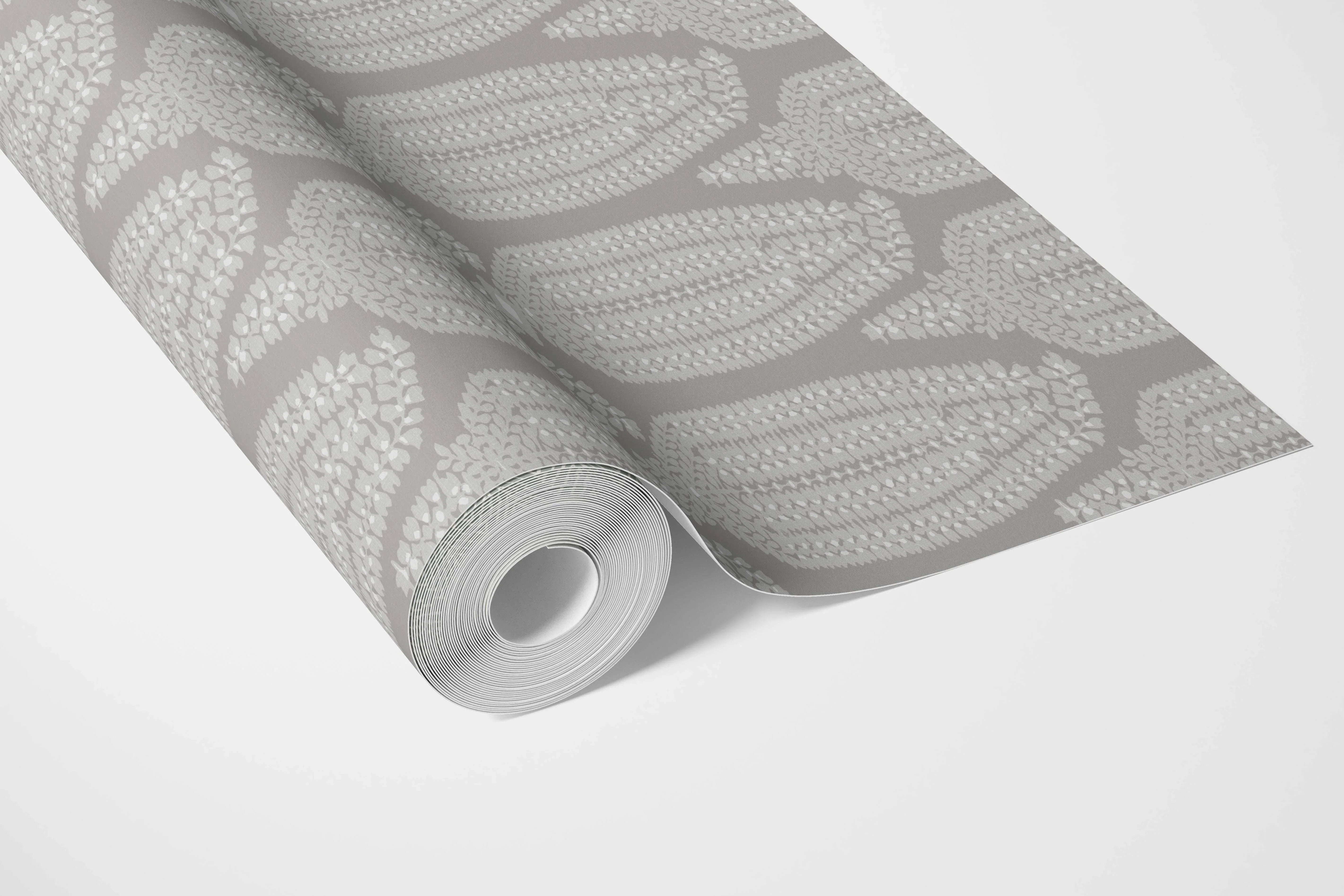 Neutral Paisley Floral Bathroom Wallpaper Sample (Gray/ White)