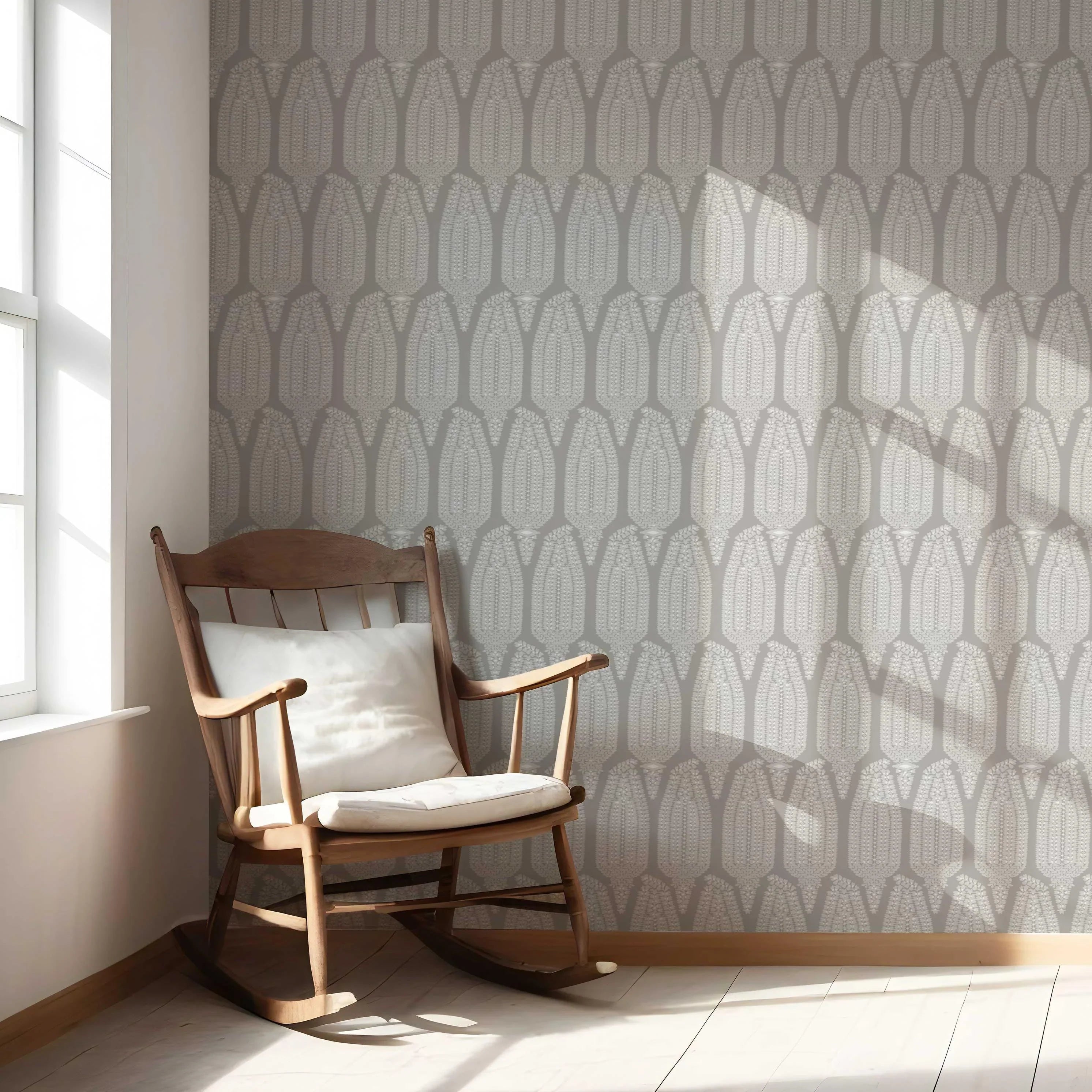 Neutral Paisley Floral Nursery Wallpaper Sample (Gray/ White)