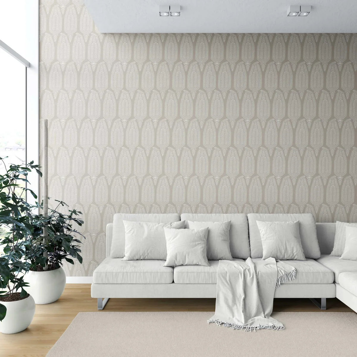 Neutral Paisley Floral Shower Toilet Wallpaper Sample (Light Beige/ Cream/ Taupe)