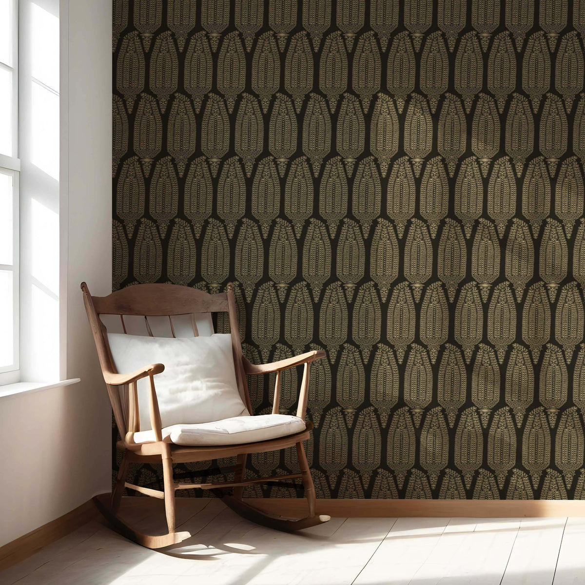 Paisley Floral Nursery Wallpaper Sample (Brown/ Olive Green/ Gold)