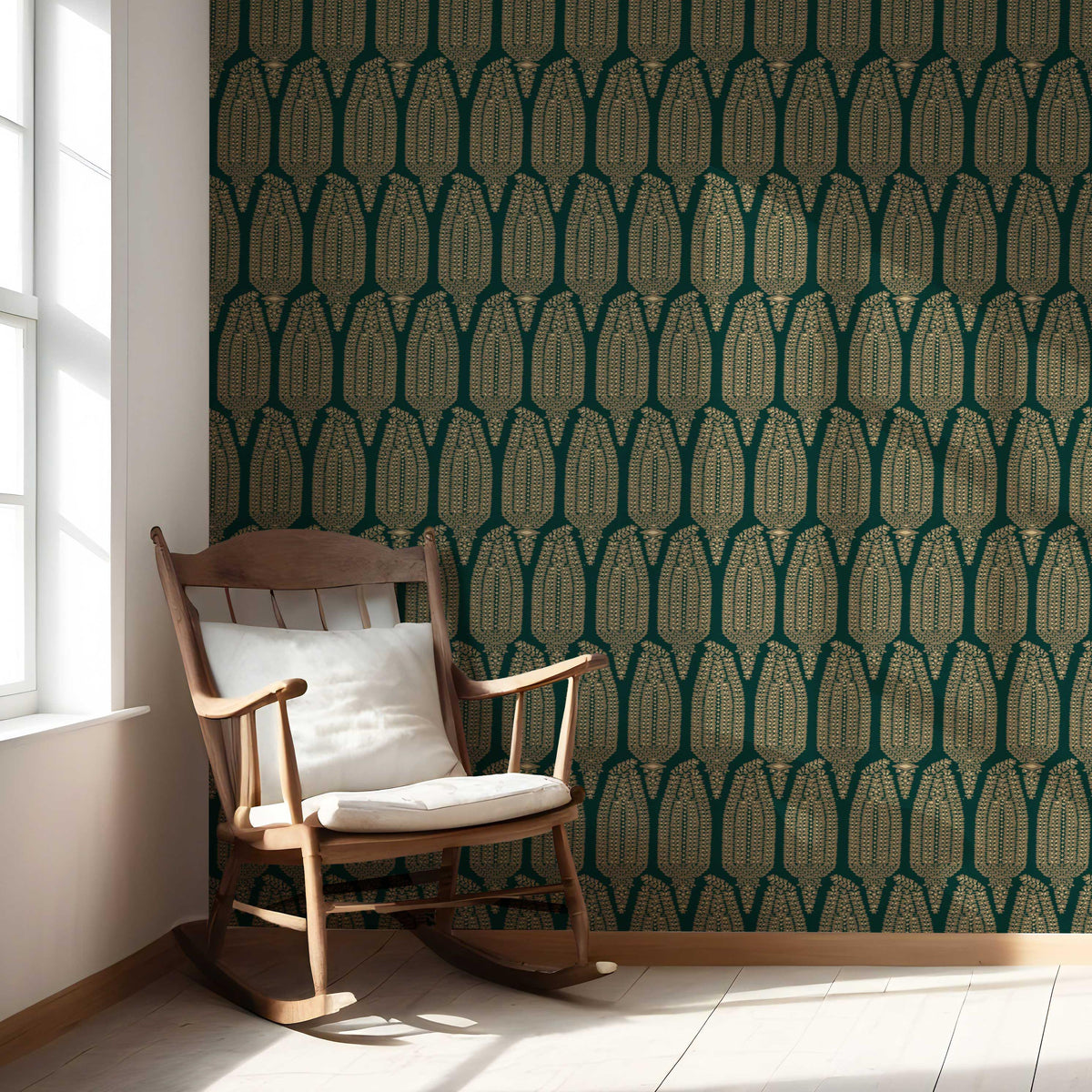 Paisley Floral Nursery Wallpaper Sample (Emerald Green/ Gold)