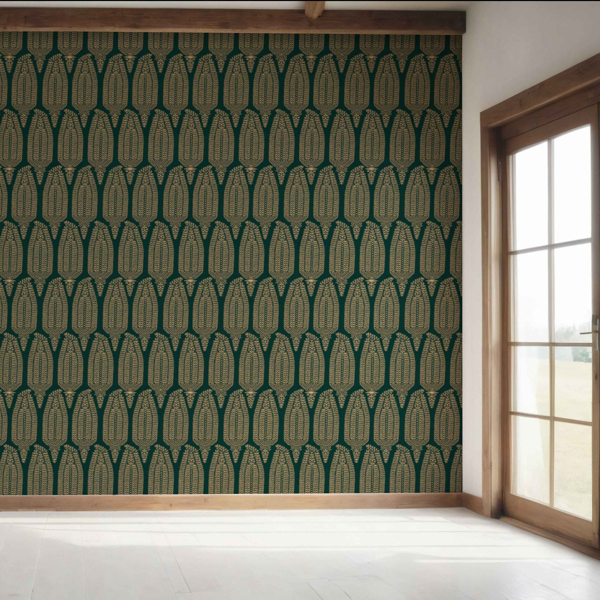 Paisley Floral Bedroom Wallpaper Sample (Emerald Green/ Gold)