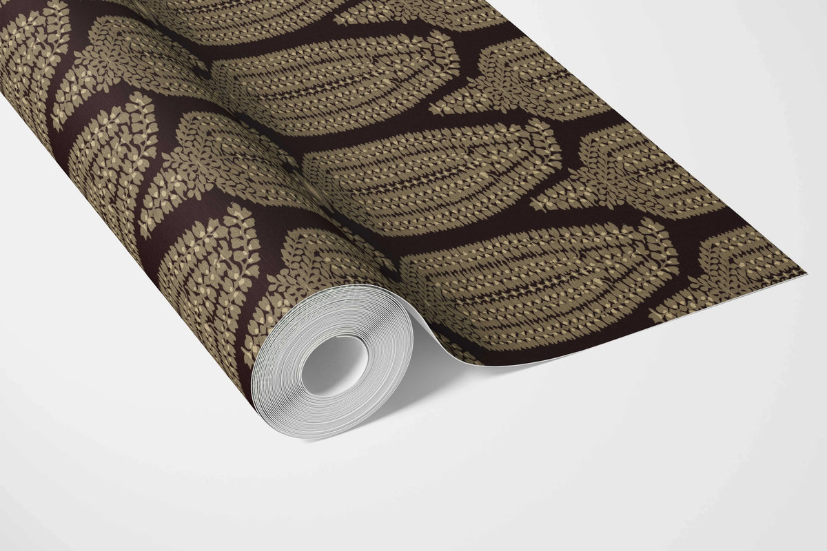 Paisley Floral Bathroom Wallpaper Sample (Coffee Brown/ Gold)