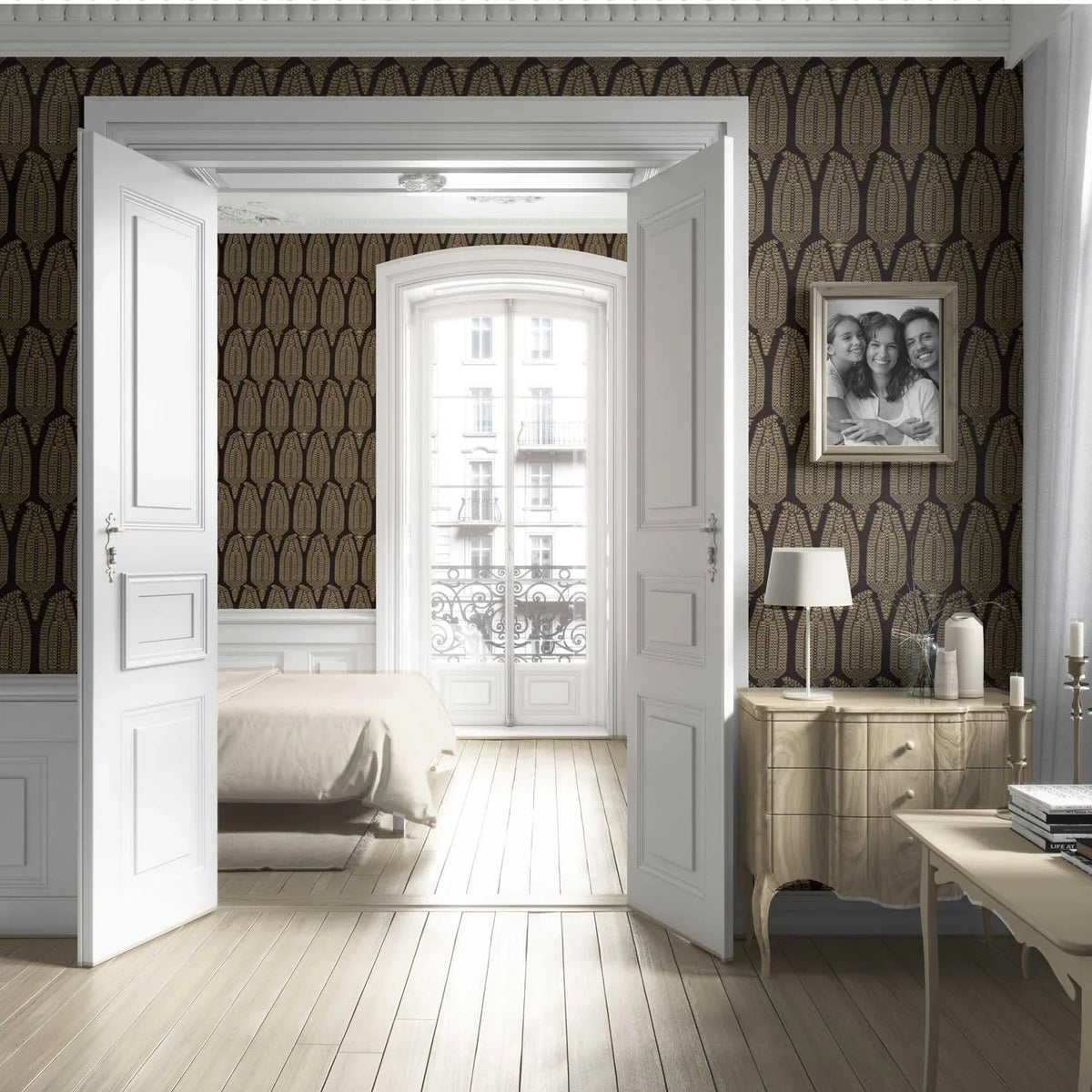 Paisley Floral Living Room Wallpaper (Coffee Brown/ Gold)