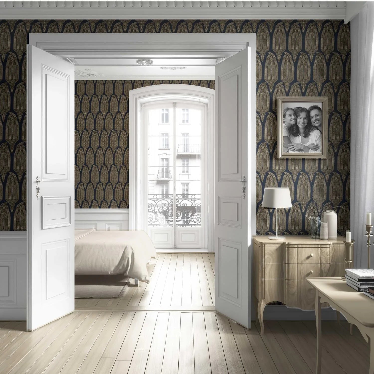 Paisley Floral Living Room Wallpaper Sample (Charcoal Black/ Brown Beige)