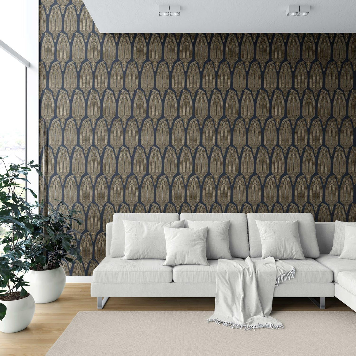 Paisley Floral Shower Toilet Wallpaper (Charcoal Black/ Brown Beige)