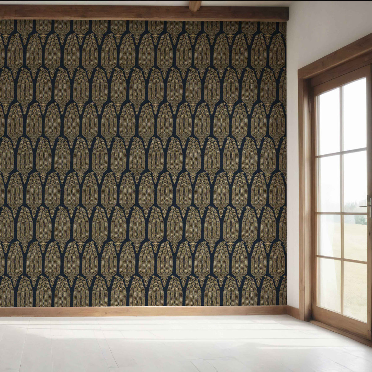 Paisley Floral Bedroom Wallpaper (Charcoal Black/ Brown Beige)