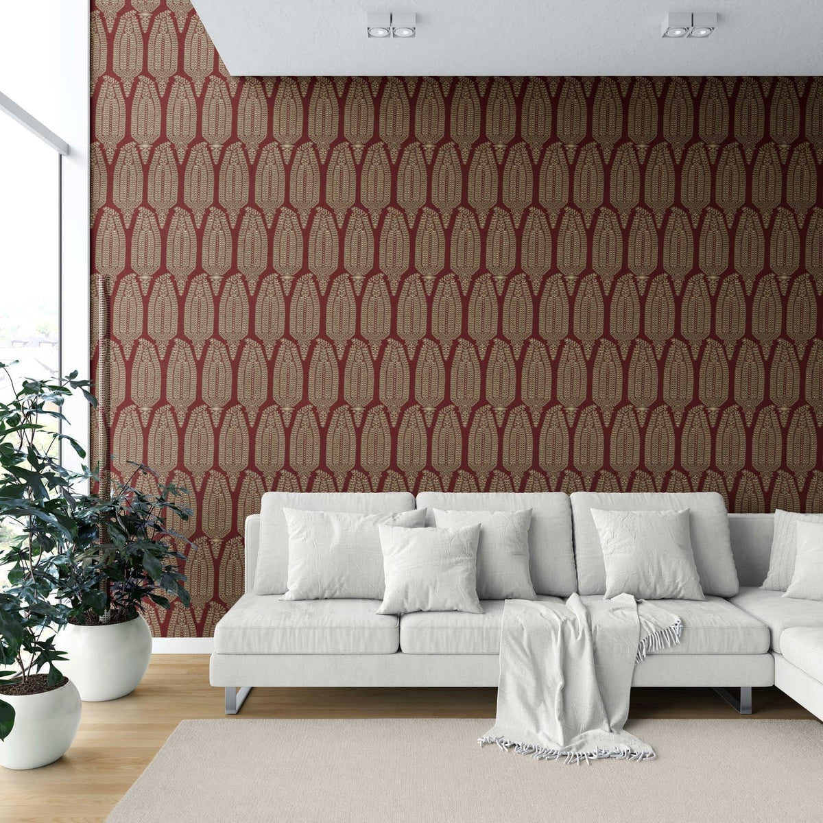 Paisley Floral Shower Toilet Wallpaper Sample (Red/ Gold)