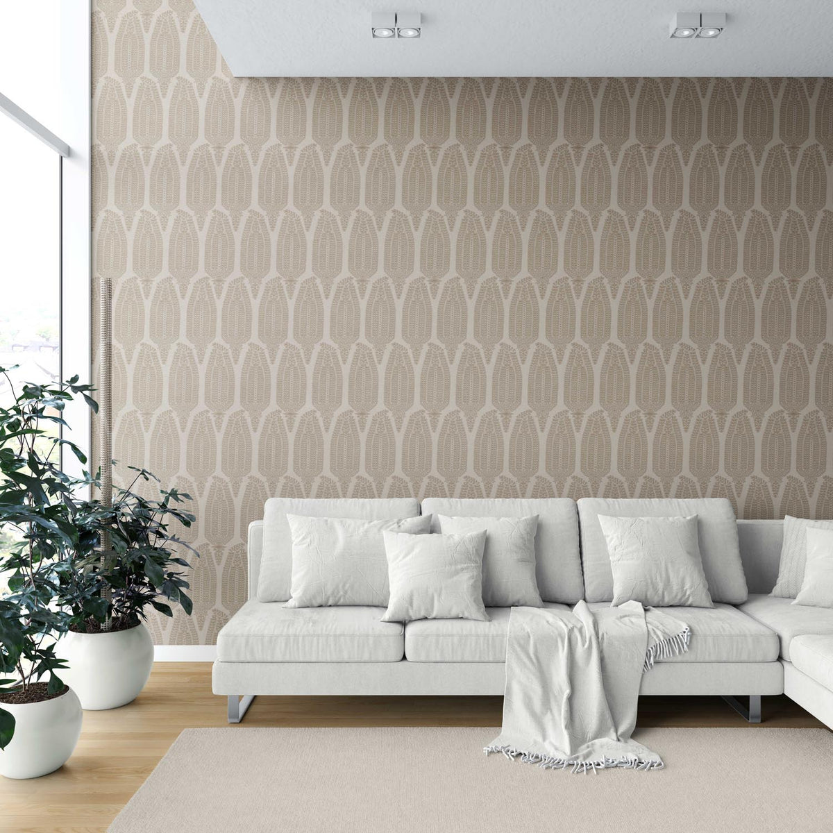 Neutral Paisley Floral Shower Toilet Wallpaper (Beige/ Warm Gray/ Taupe)