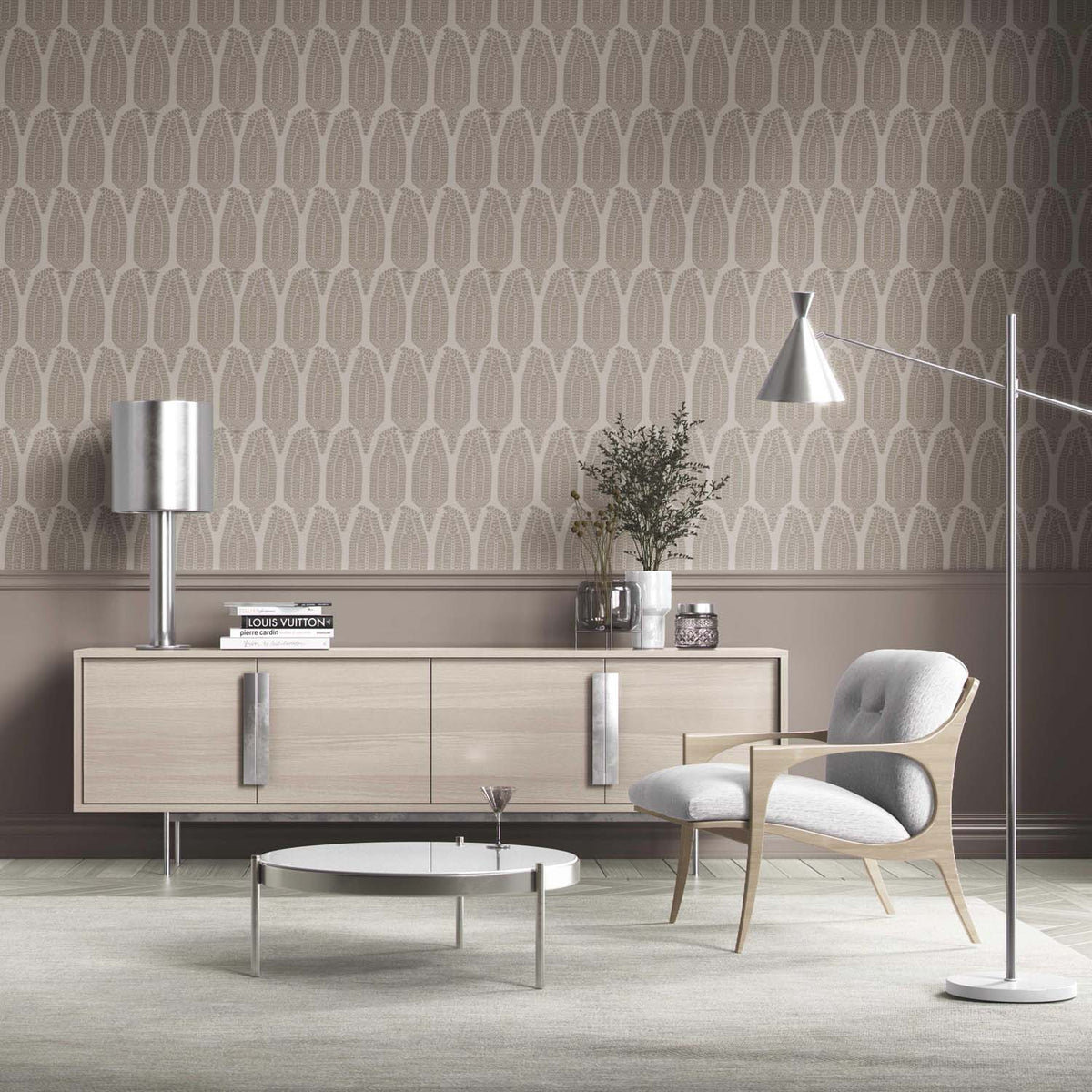 Neutral Paisley Floral Traditional Wallpaper Sample (Greige/ Taupe/ Warm Gray)