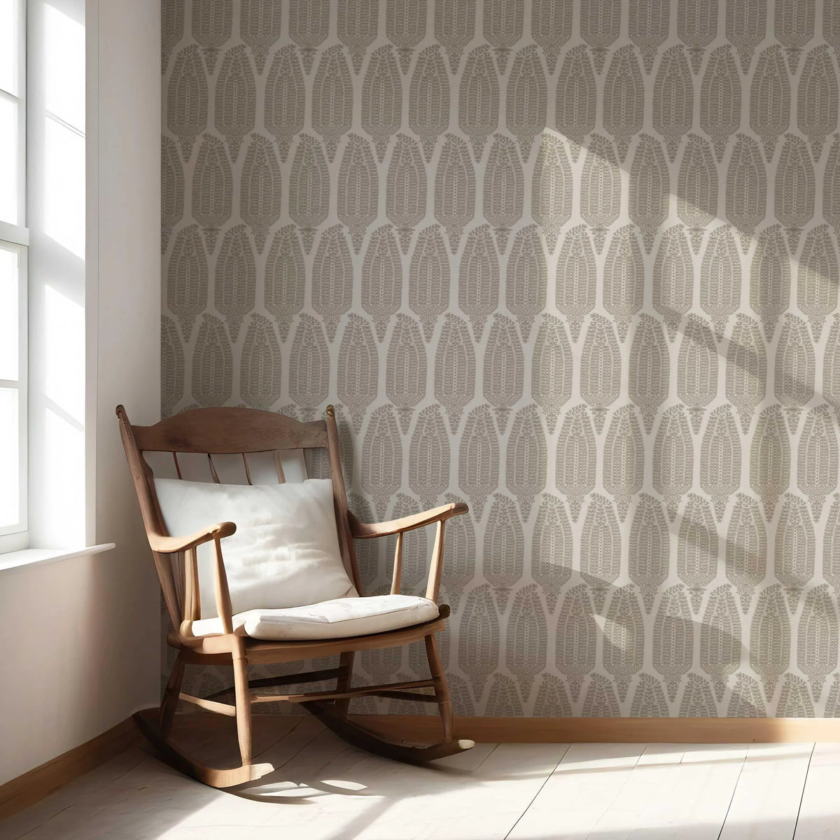Neutral Paisley Floral Nursery Wallpaper Sample (Greige/ Taupe/ Warm Gray)
