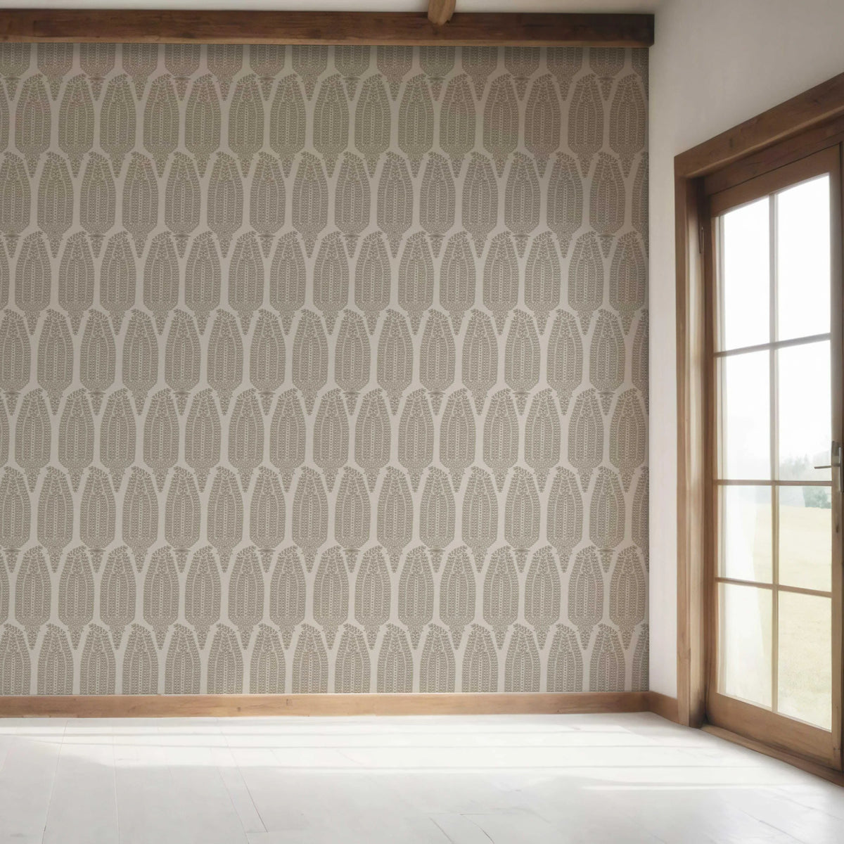 Neutral Paisley Floral Bedroom Wallpaper Sample (Greige/ Taupe/ Warm Gray)