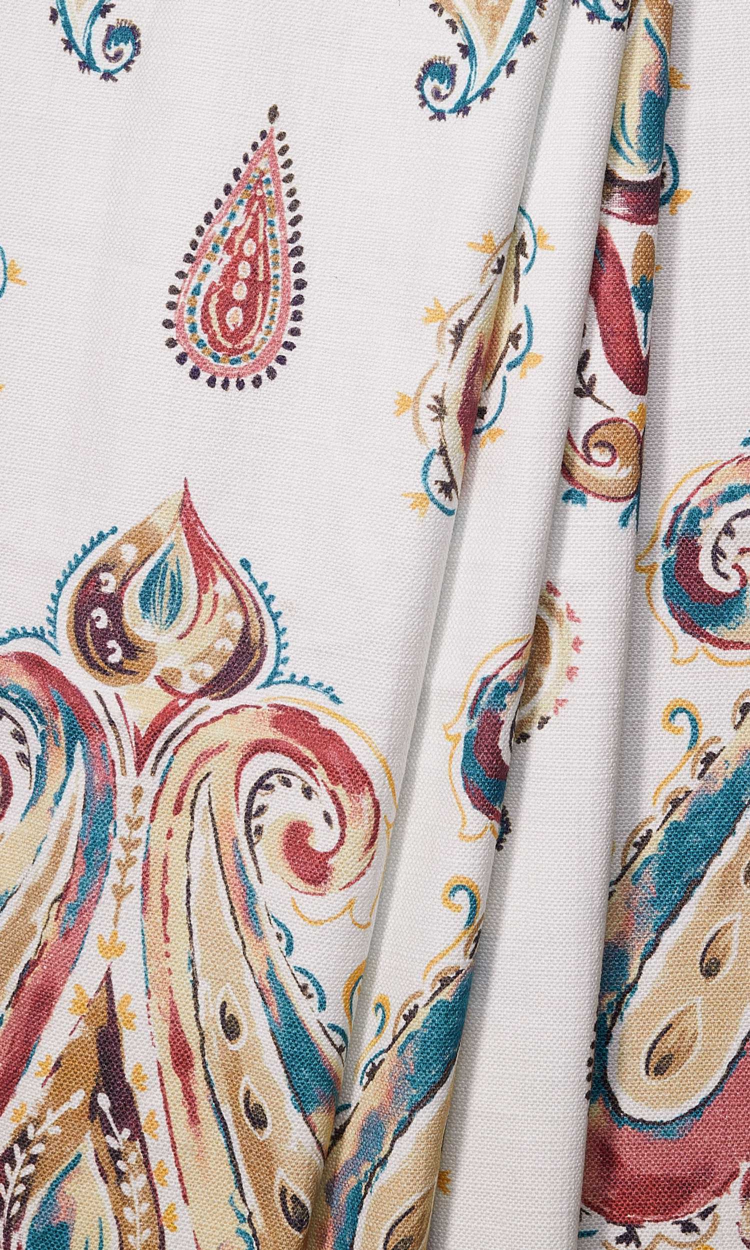 Paisley Print Window Treatments Fabric By the Yard (Burgundy/ Beige/ Teal)