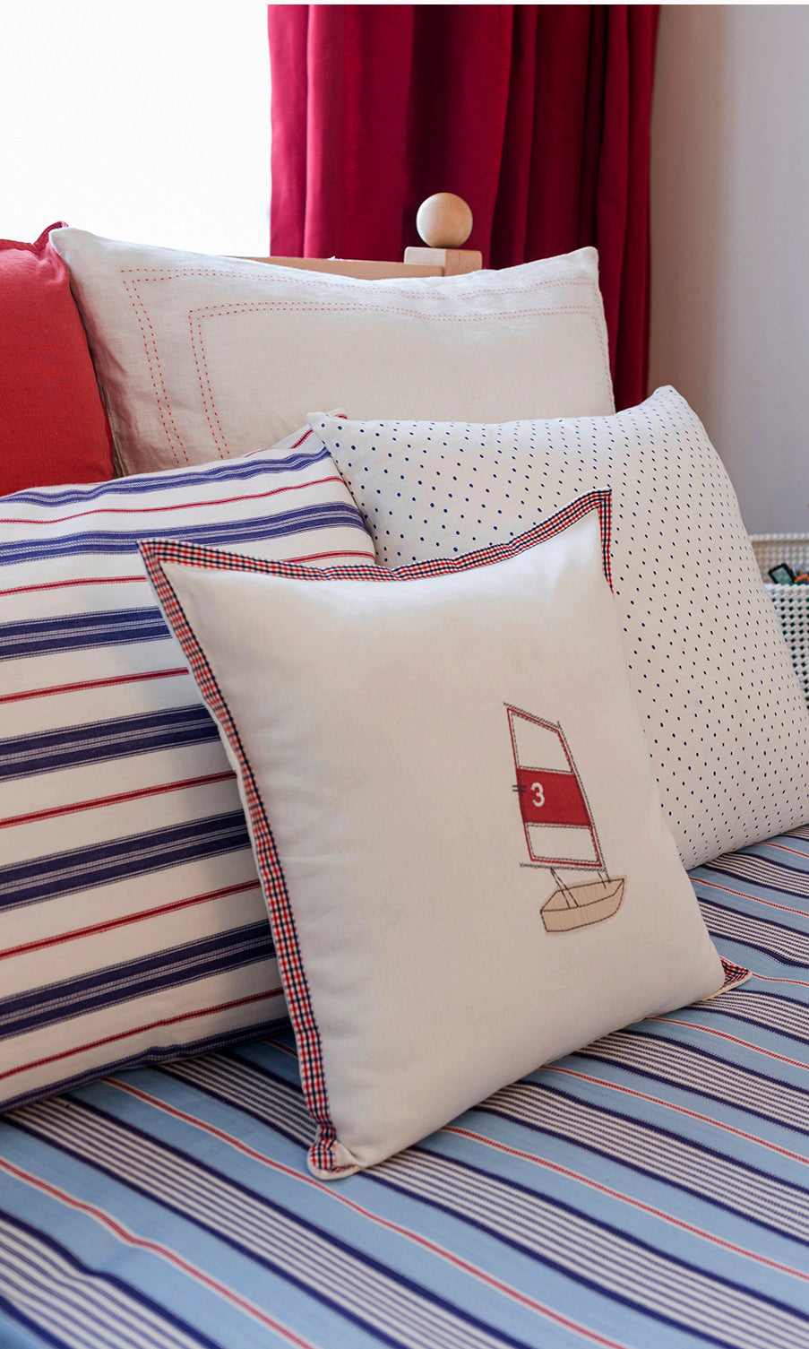 Cotton Window Treatments Fabric Sample (Red/ Blue)