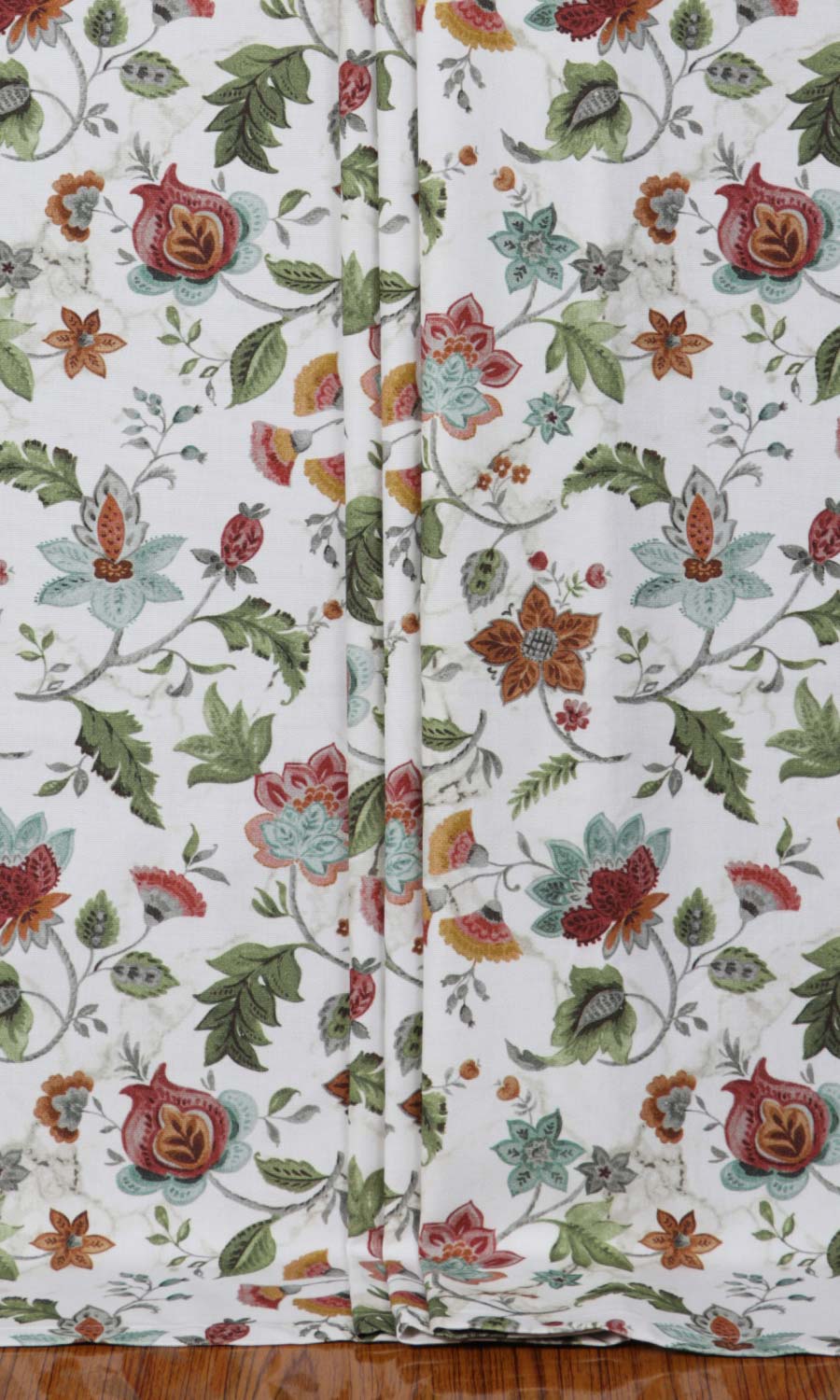 Floral Cotton Window Treatments Fabric By the Yard (White/ Green/ Red)