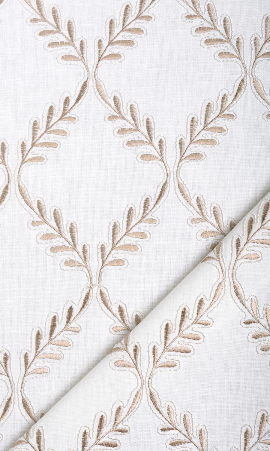 Poly-Linen Embroidered Home Textile Fabric Material By the Yard (White/ Cream)
