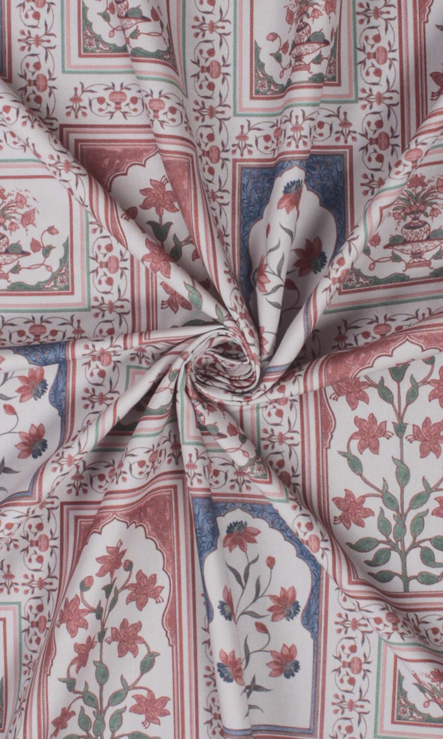 Floral Cotton Fabric Material By the Yard (Blush Red/ Blue)