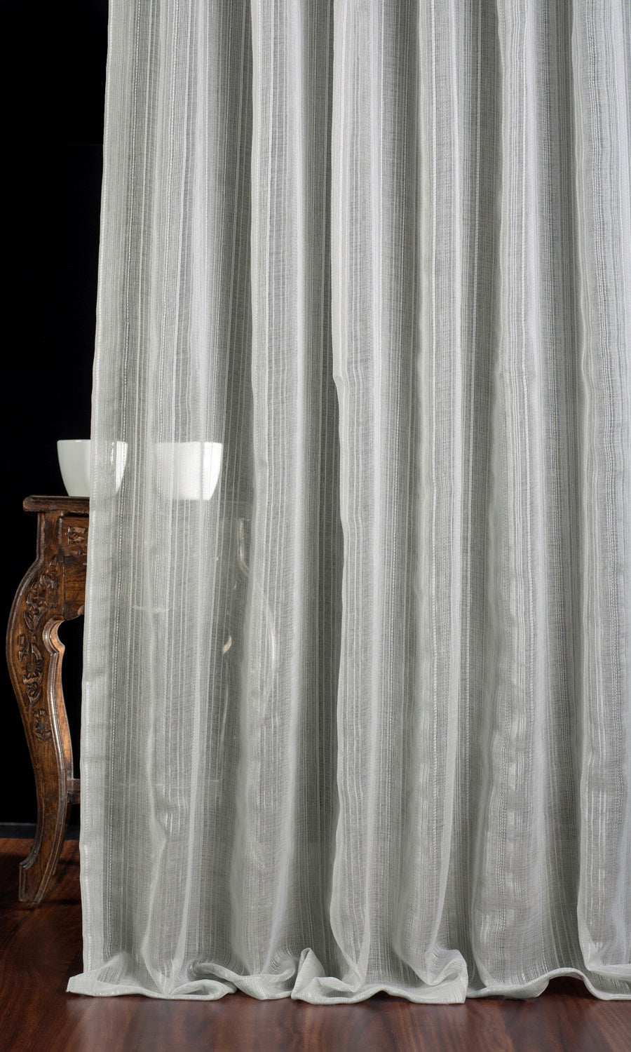 Woven Striped Sheer Window Treatments Fabric Sample (Grey)