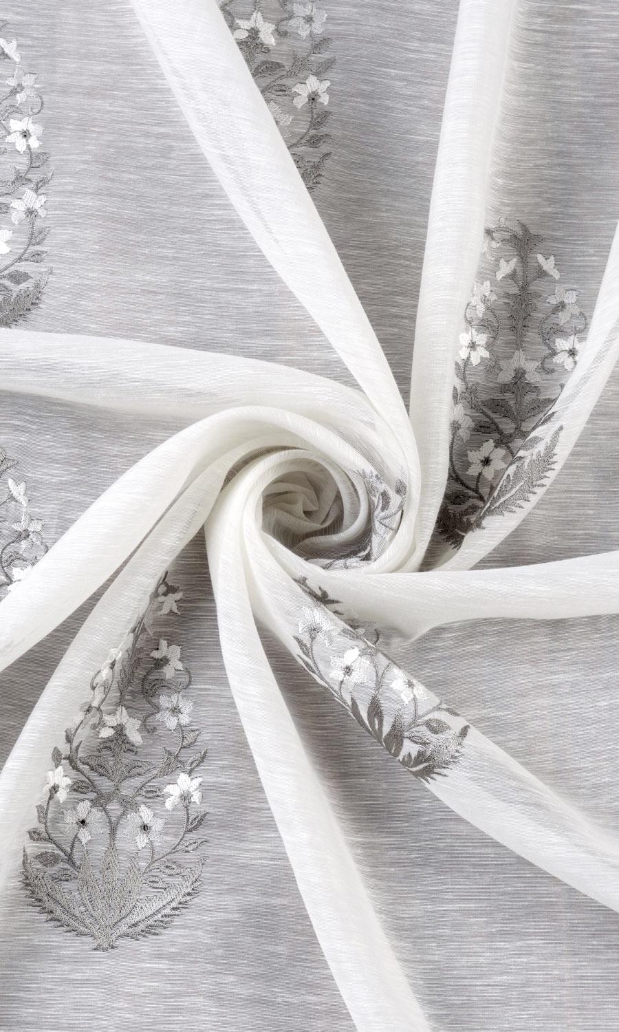 Sheer Floral Paisley Home Textile Fabric Material By the Yard (White/ Gray)