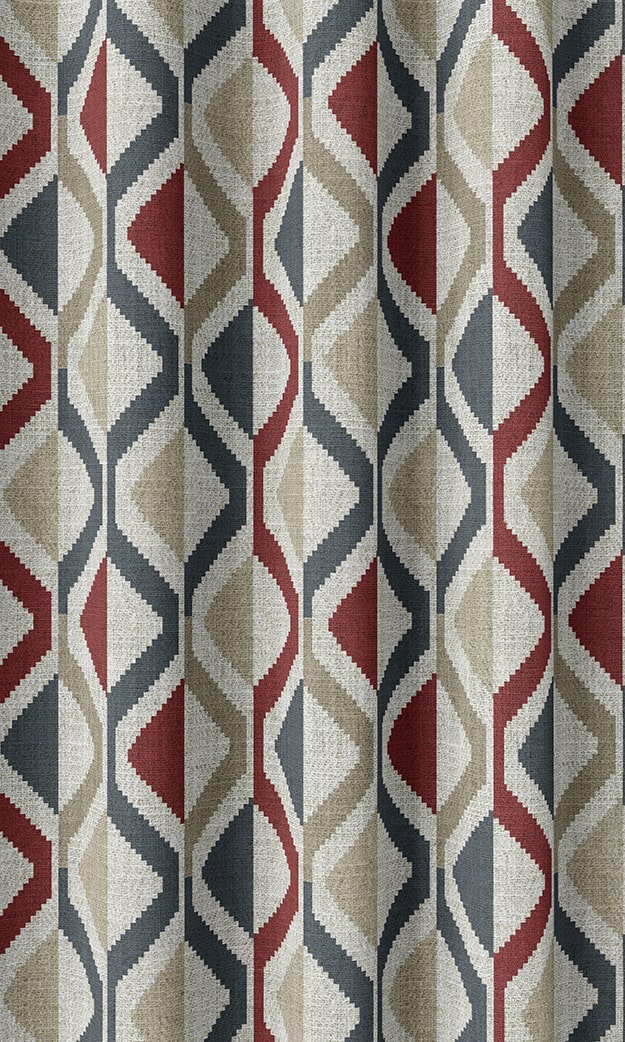 Zig-Zag Striped Window Treatments Fabric By the Metre (Red/ Blue/ Beige)