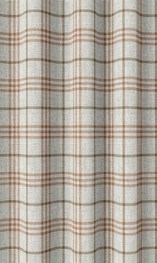 Checkered Home Textile Fabric Material By the Yard (Linen White & Muted Orange)