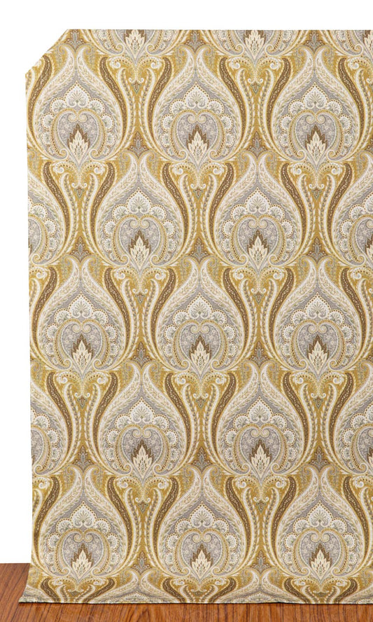 Floral Damask Home Décor Fabric By the Yard (Grey/ Yellow)