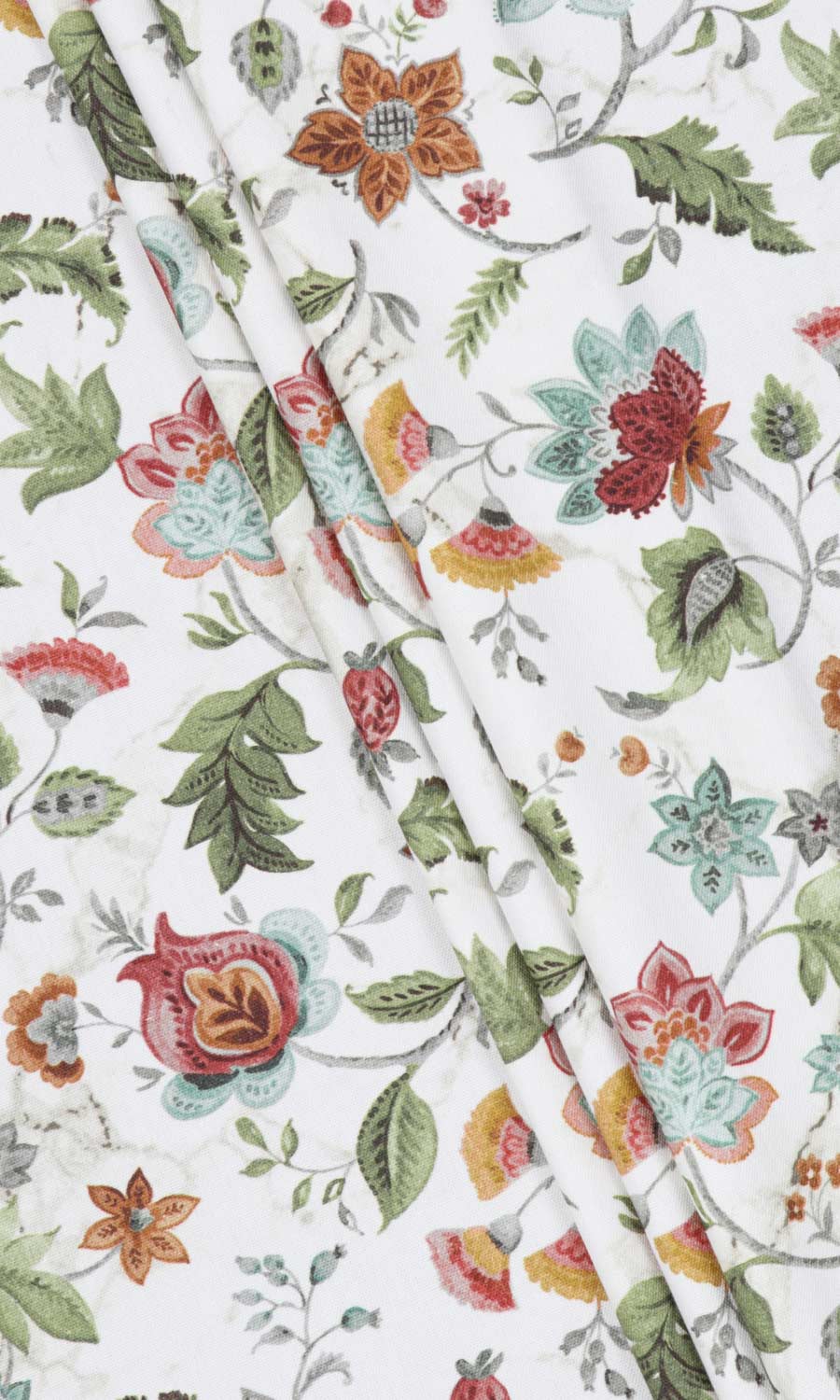 Floral Cotton Fabric By the Yard for Curtains & Drapes (White/ Green/ Red)
