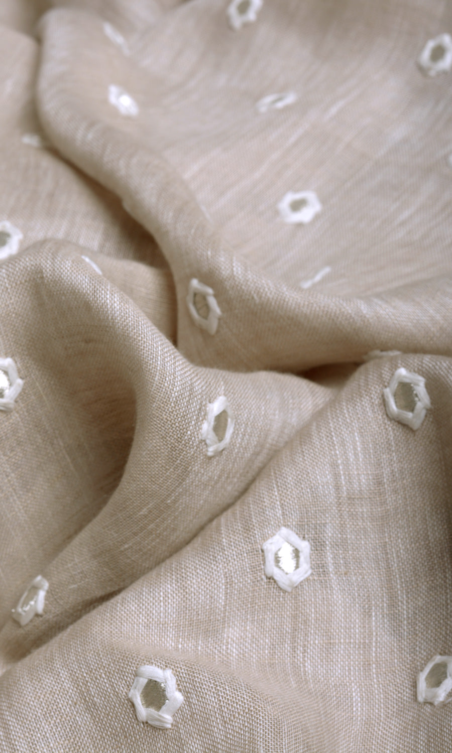 Sheer Embroidered Linen Home Textile Fabric Material By the Yard (Beige)