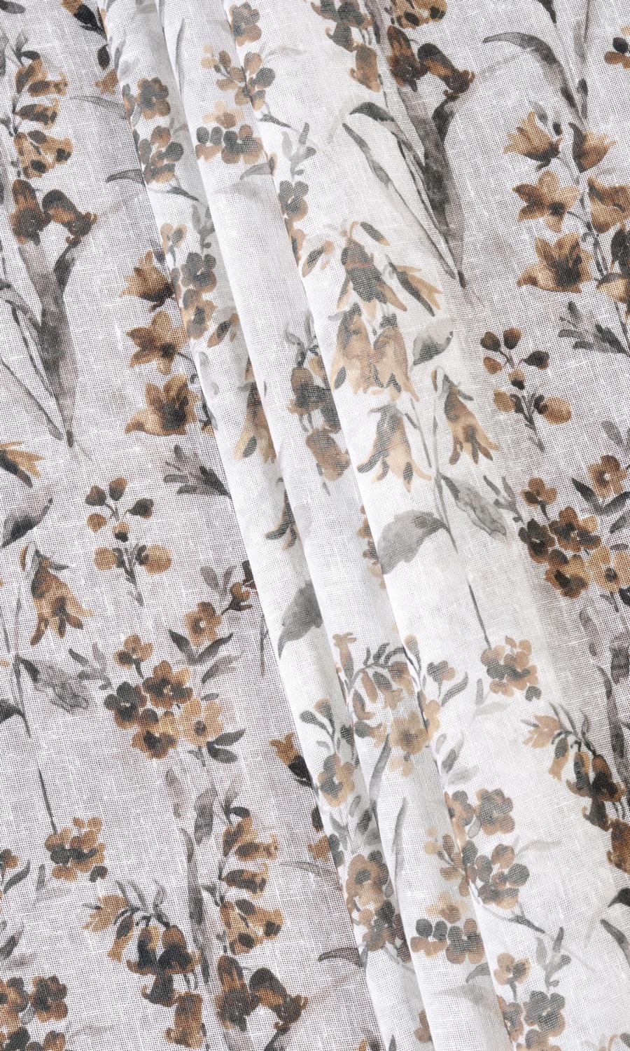 Sheer Floral Print Fabric Material By the Yard (Beige/ Brown)