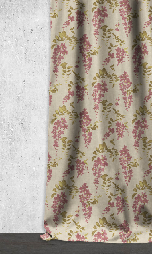 Dimout Floral Home Décor Fabric By the Yard (Pink/ Cream)