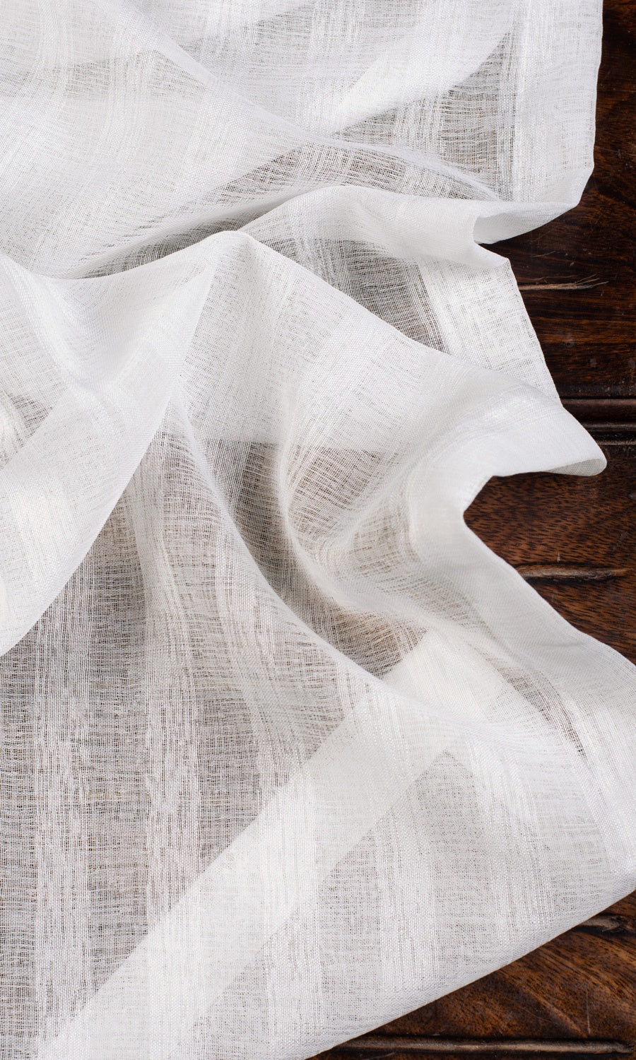 Textured Striped Sheer Fabric By the Yard for Curtains & Drapes (White)