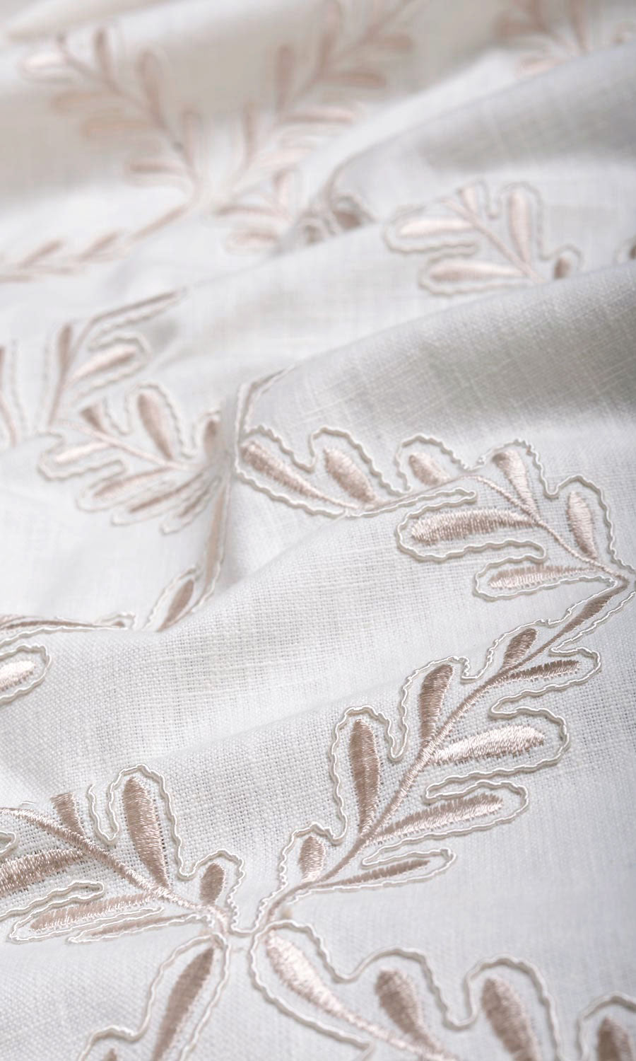 Poly-Linen Embroidered Home Textile Fabric Material By the Yard (White/ Cream)
