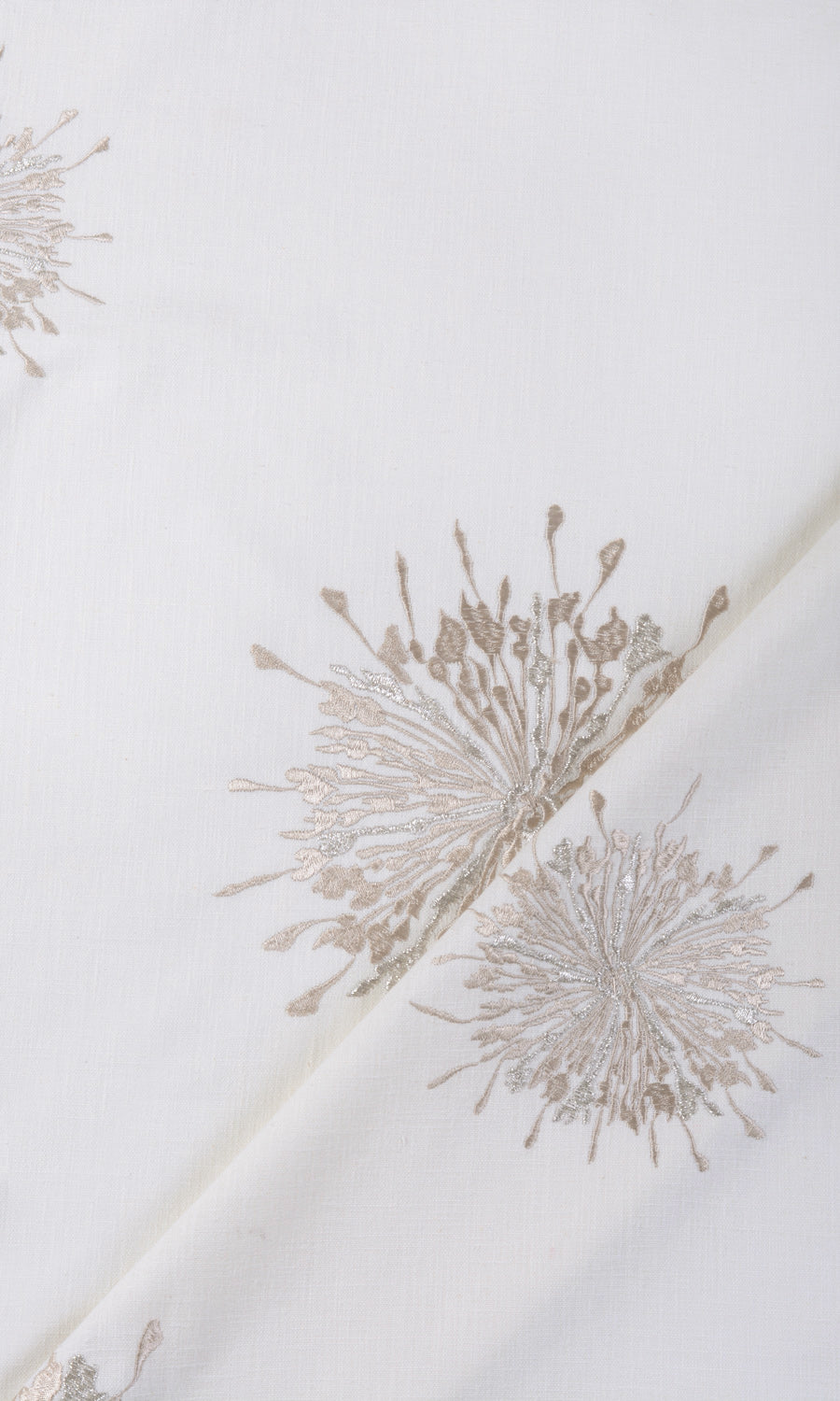 Sunburst Embroidered Free Fabric Material Sample (White & Pale Beige)