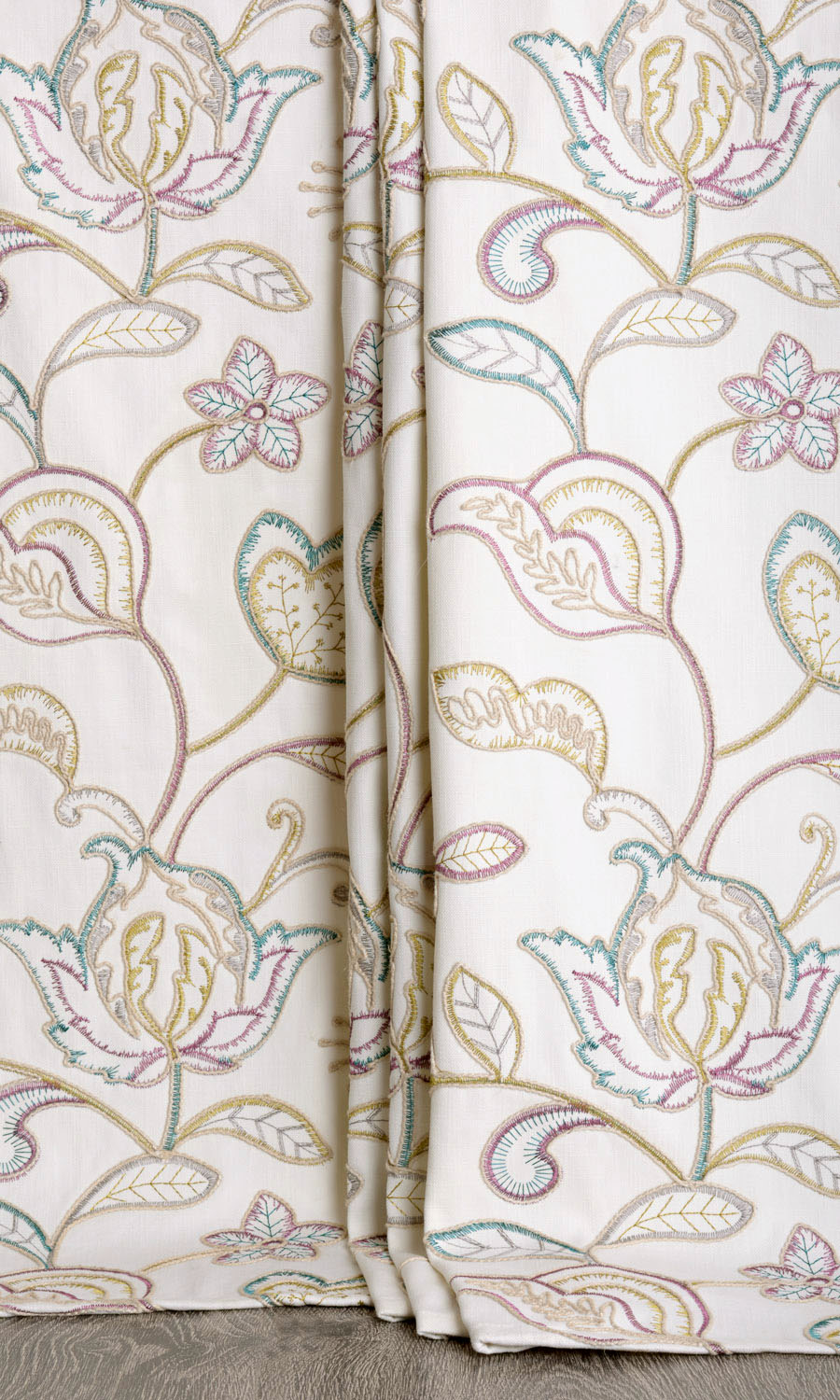 Vine Embroidered Home Textile Fabric Material By the Yard (White/ Green/ Pink)