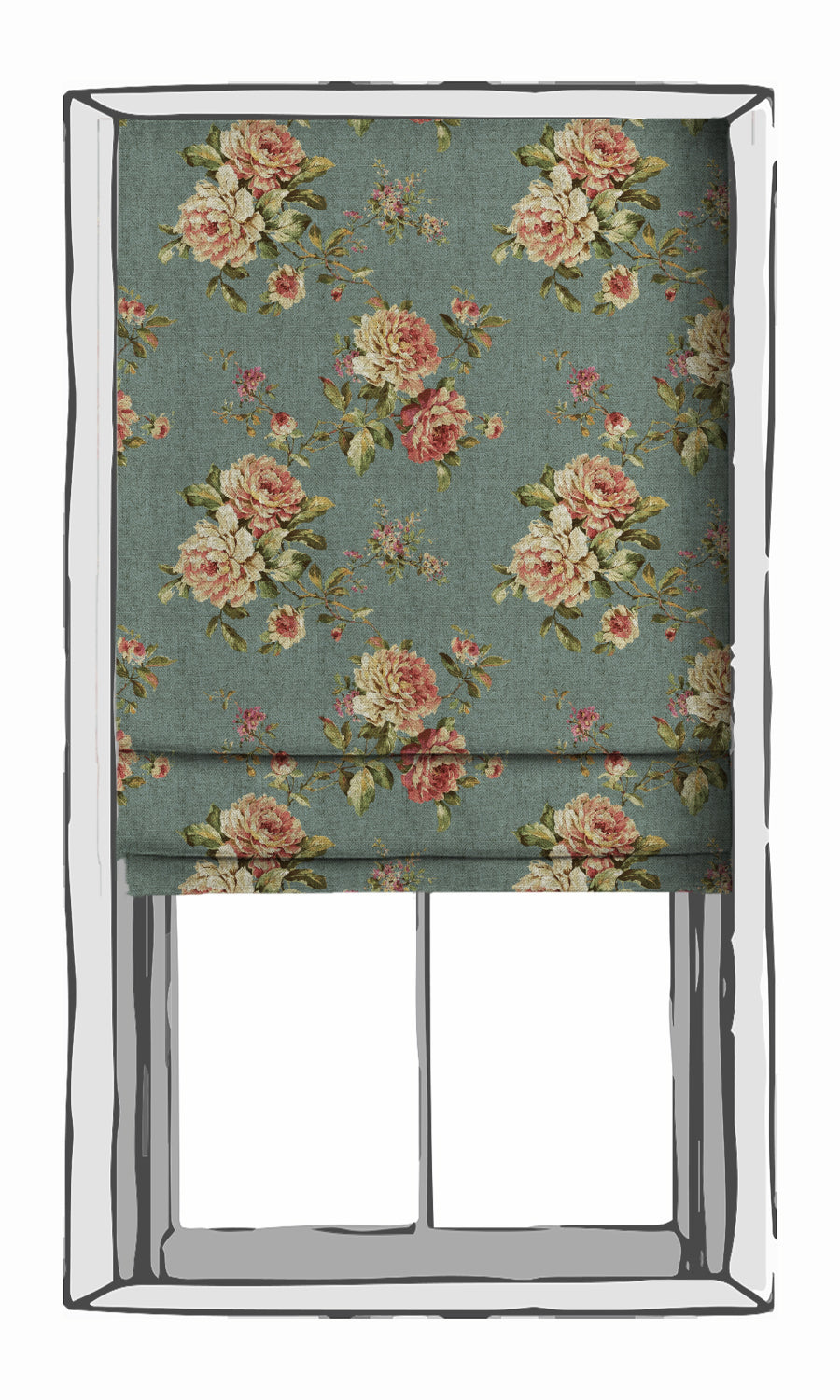 Floral Country Window Treatments Fabric Sample (Blue & Pink)