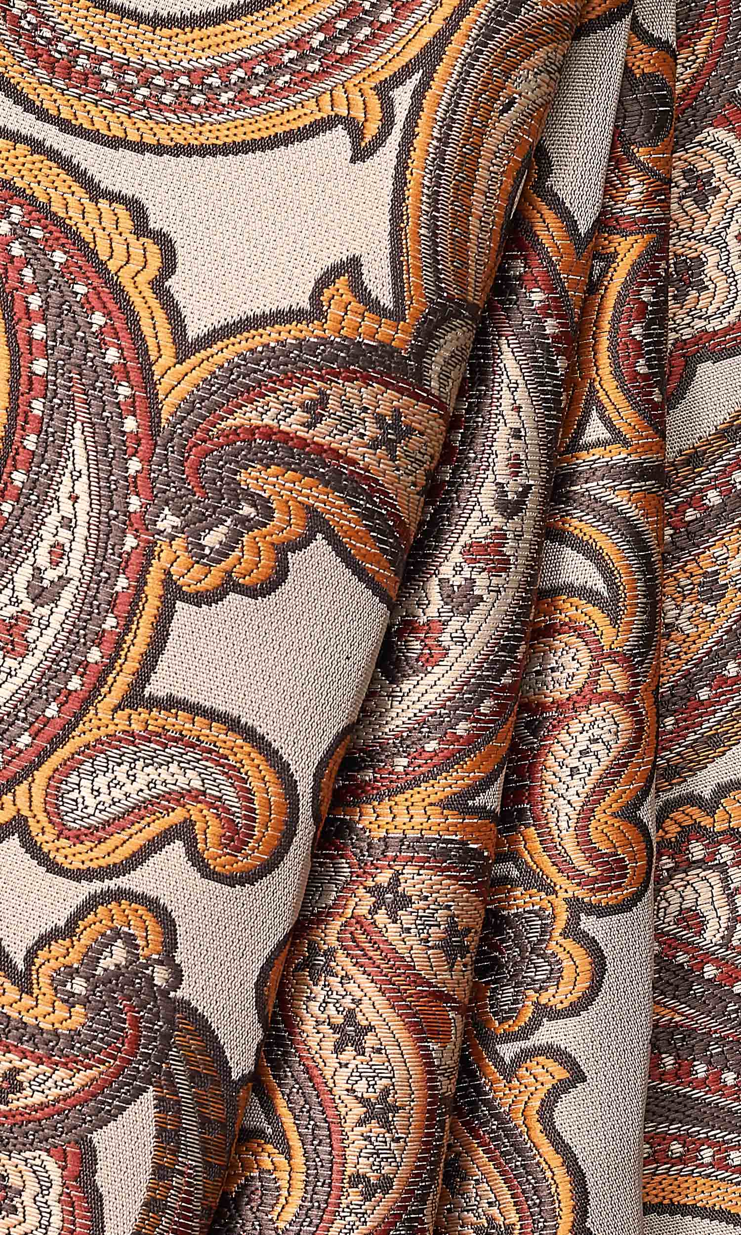 Paisley Window Treatments Fabric Sample (Brown/ Russet Red/ Deep Yellow)